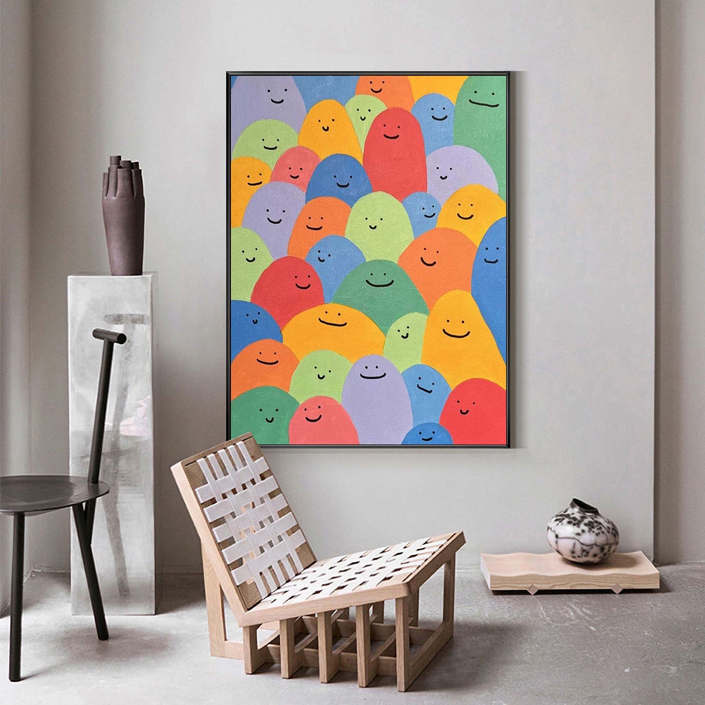 Happy Crowd - Colorful and Fun Cute Wall Art Canvas for Kids Room