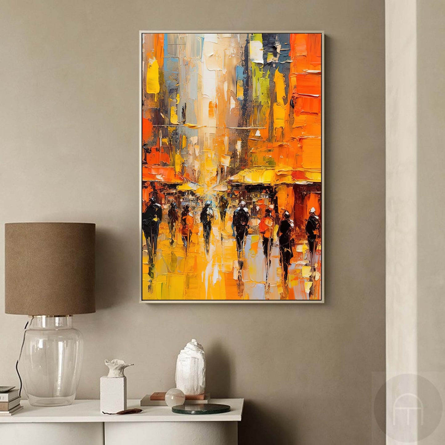 Golden Street - Palette Knife Painting Abstract Cityscape Canvas