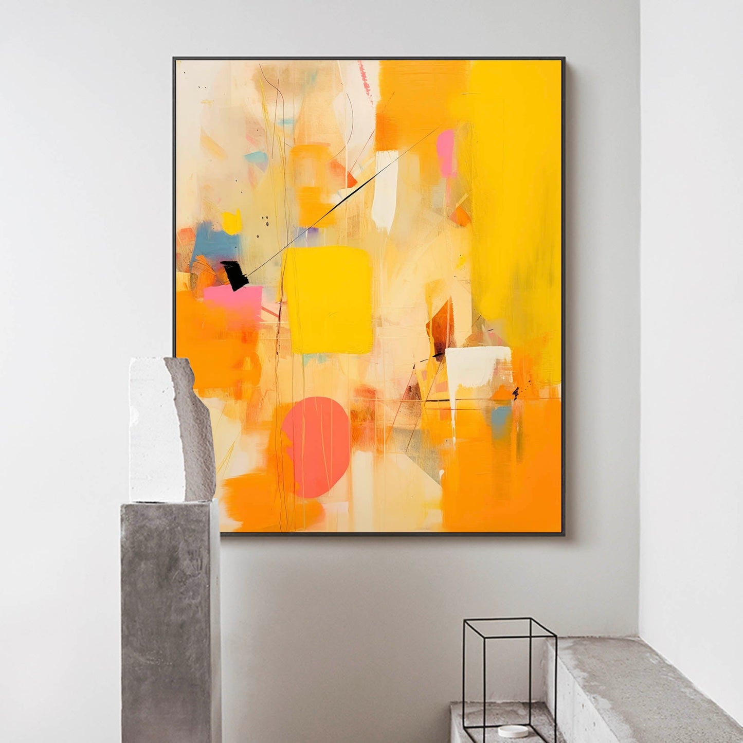 Urban Sunshine - Large Geometric Abstract Oil Painting in Yellow