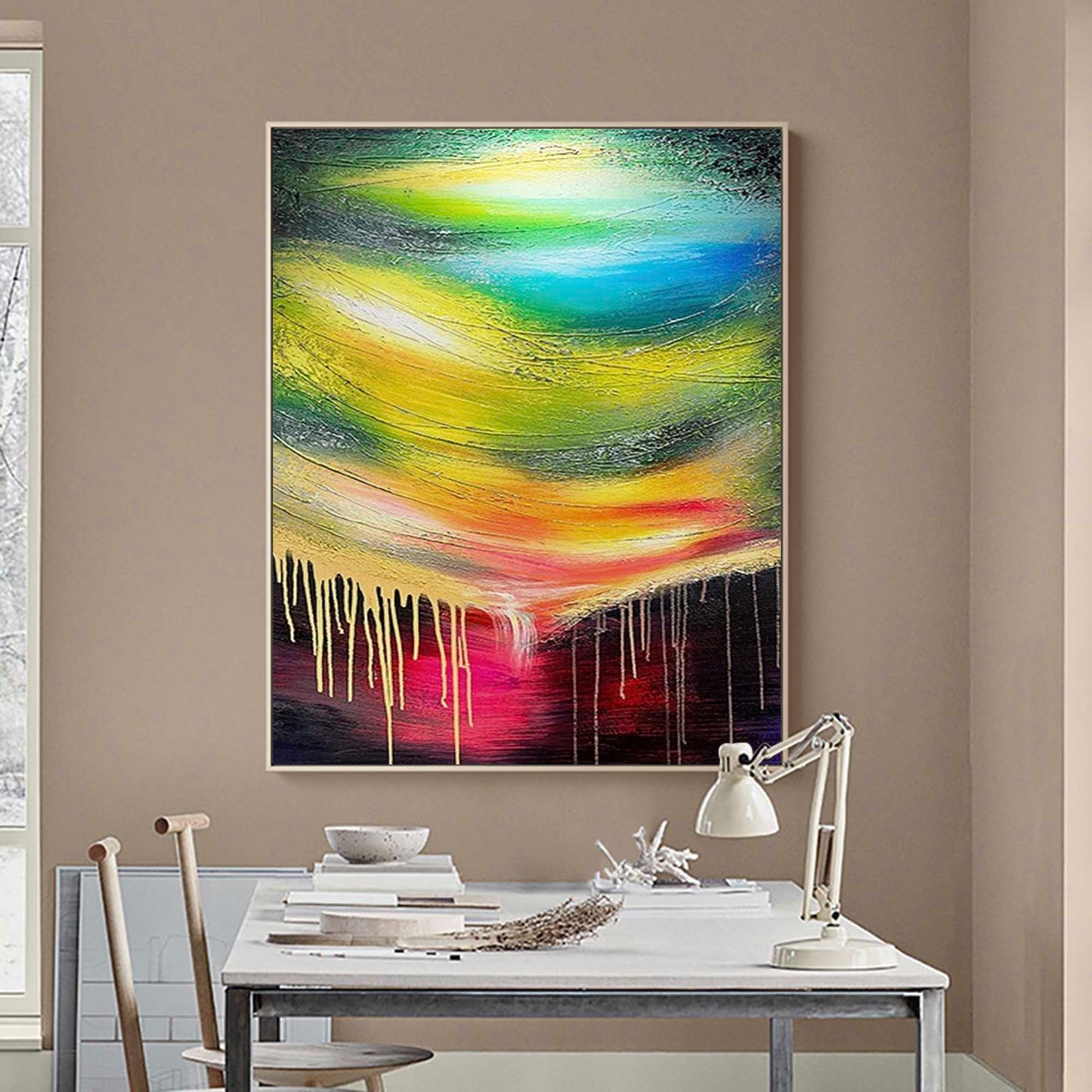 Cosmic Meltdown - Vibrant Abstract Art Painting with Gold Drips