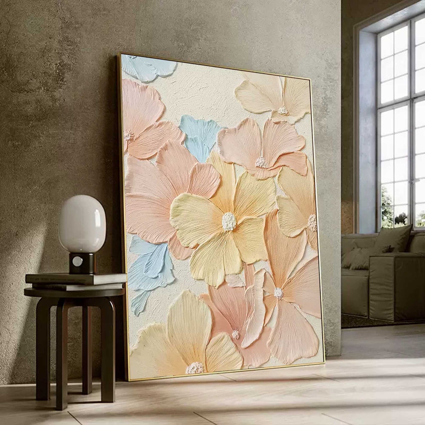 Pastel Petals - Textured 3D Flower Wall Art for Bedroom Decor