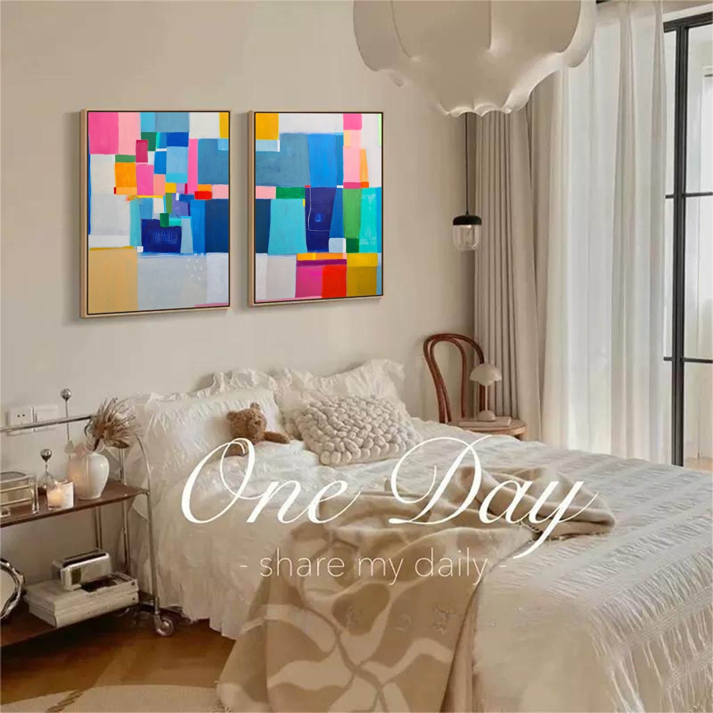 Color Blocks - Wall Art Set of 2 Colorful Geometric Canvas Paintings