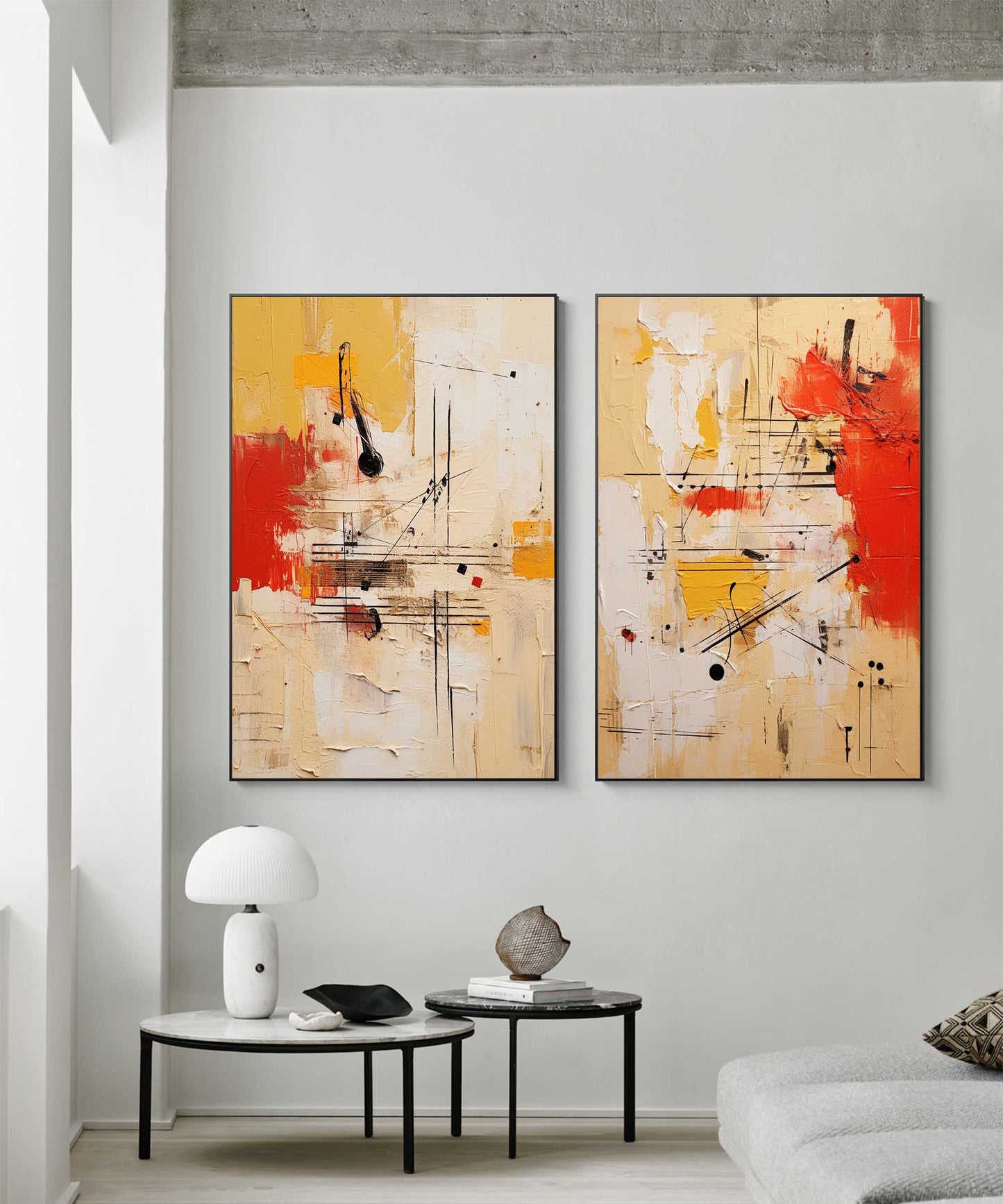 Rhythmic Duo Red and Black Abstract Diptych Wall Art