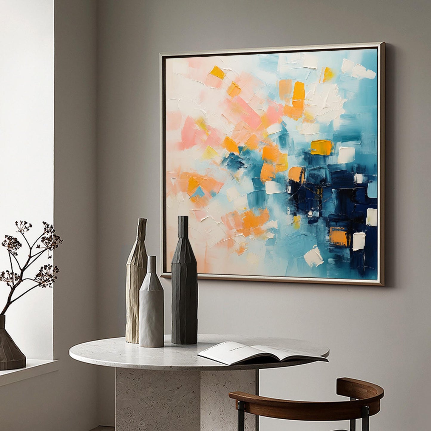 City Lights - Large Blue Abstract Painting, Modern Expressionist Wall Art