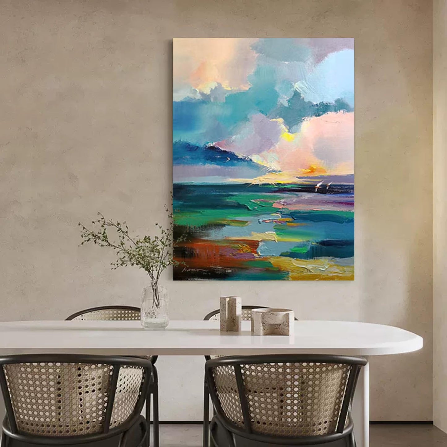 Sunset Horizon - Abstract Seascape Painting Colorful Canvas Art
