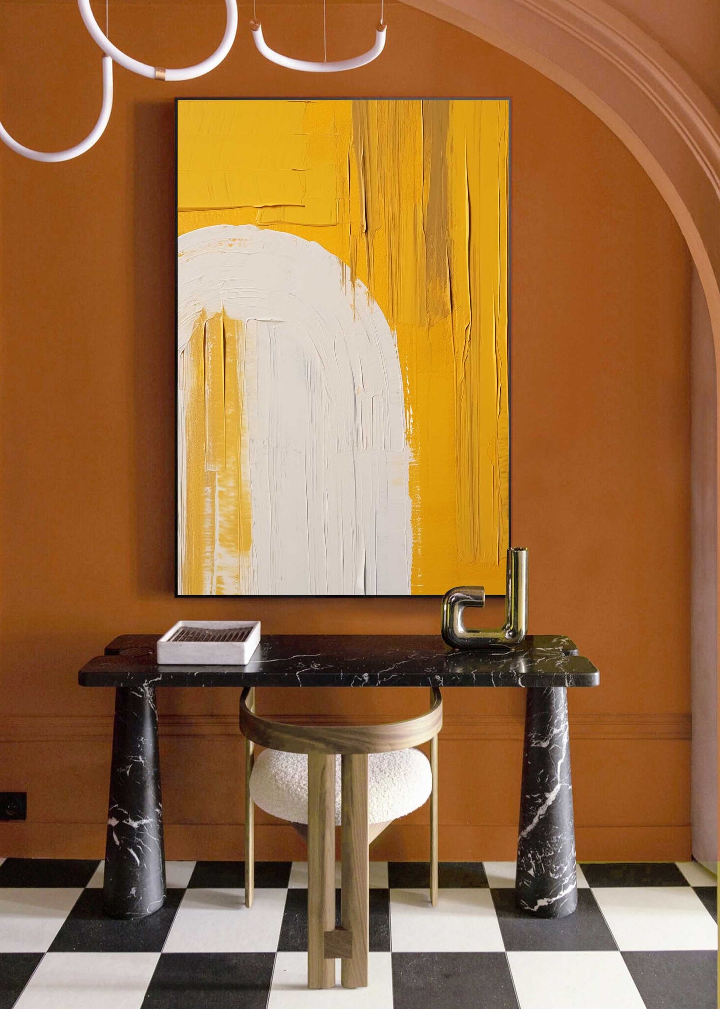 Golden Portal - Heavy Texture Yellow Art Wall Painting with Arch