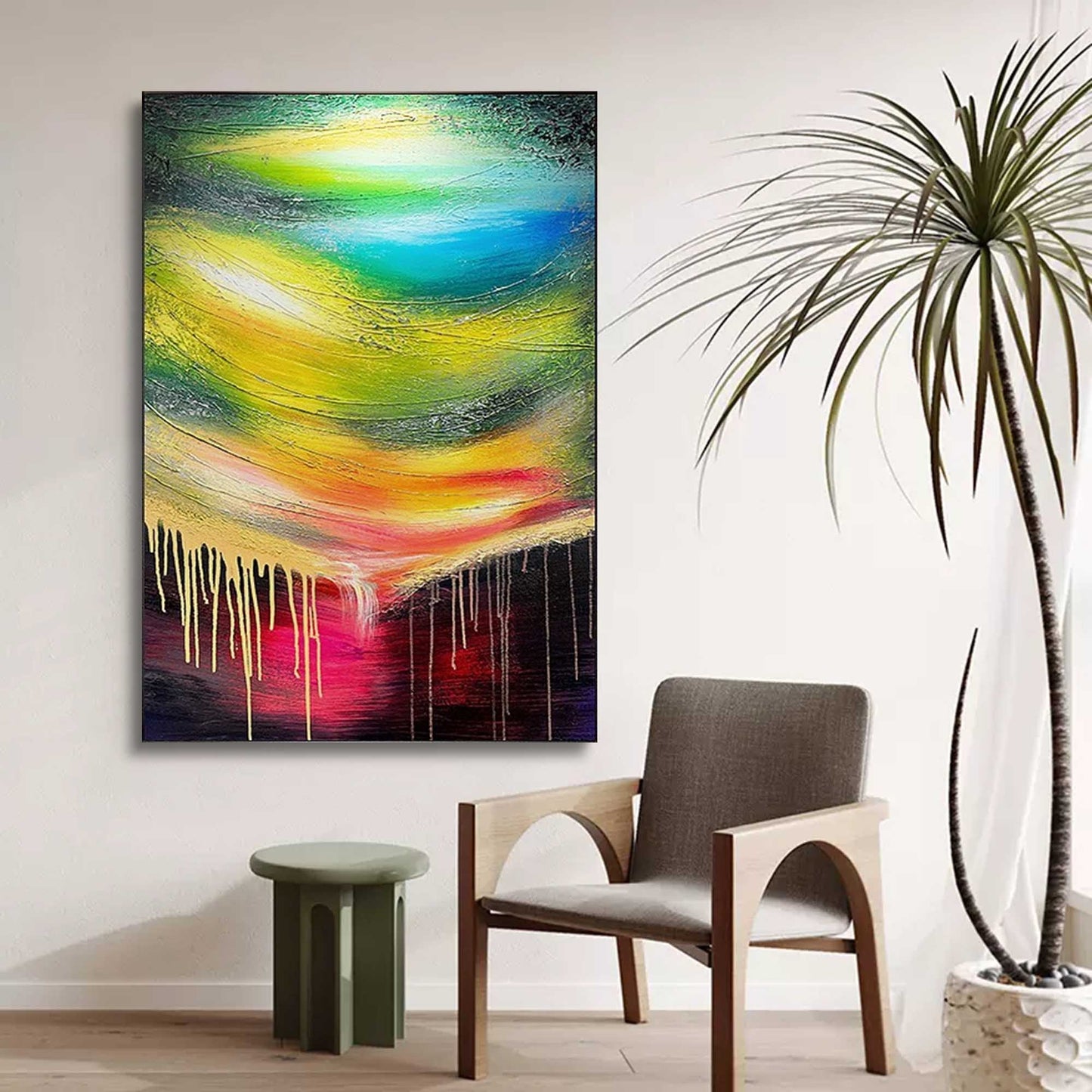 Cosmic Meltdown - Vibrant Abstract Art Painting with Gold Drips
