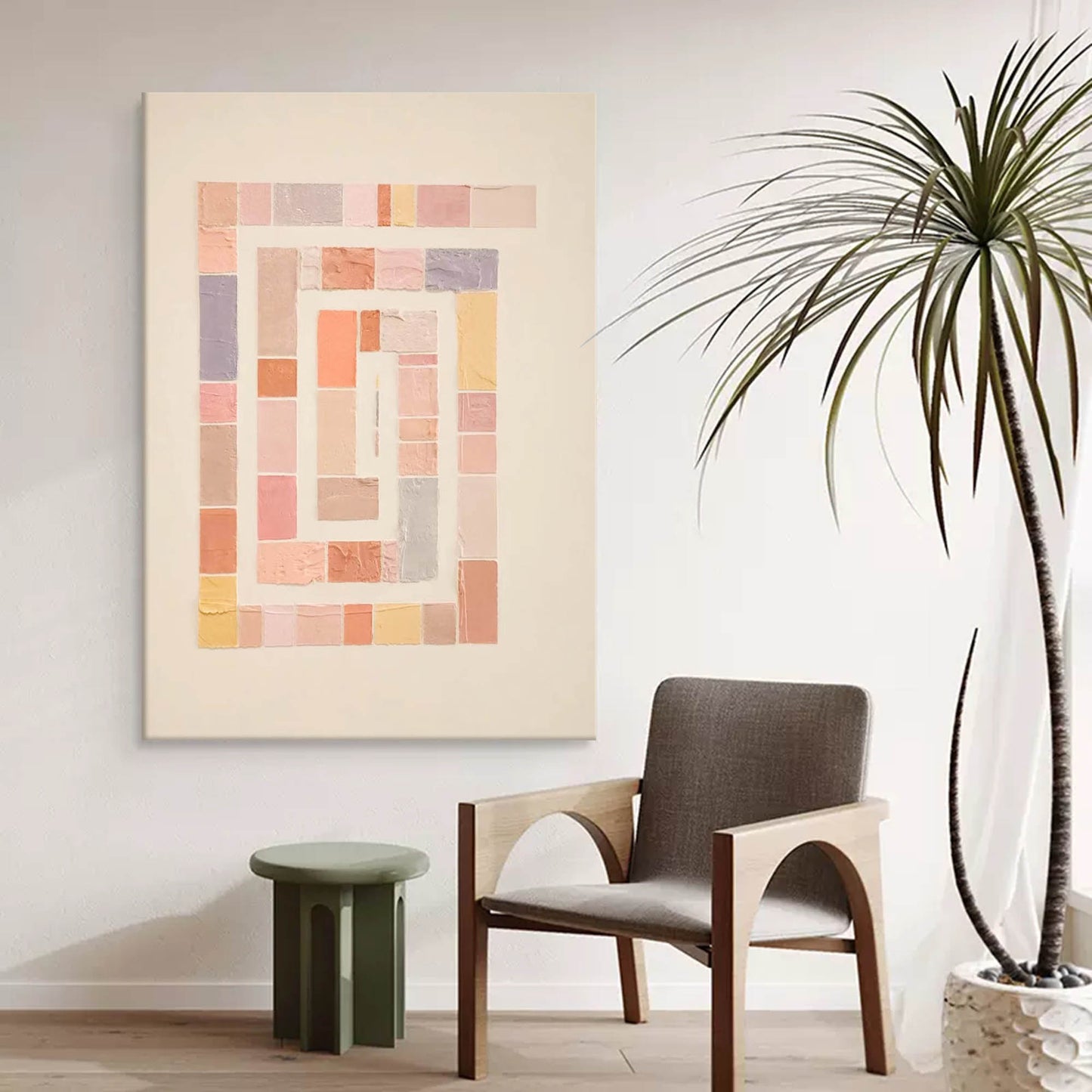Pastel Maze - Minimalist Abstract Art Geometric Canvas