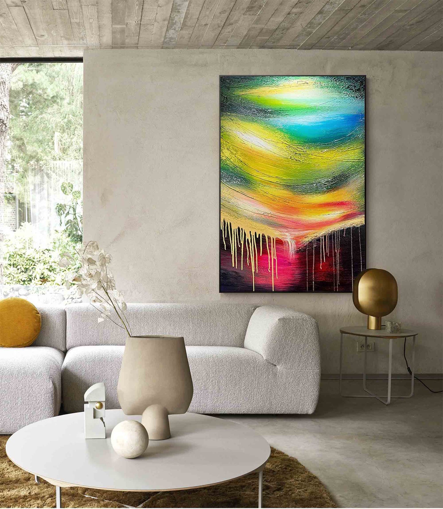 Cosmic Meltdown - Vibrant Abstract Art Painting with Gold Drips