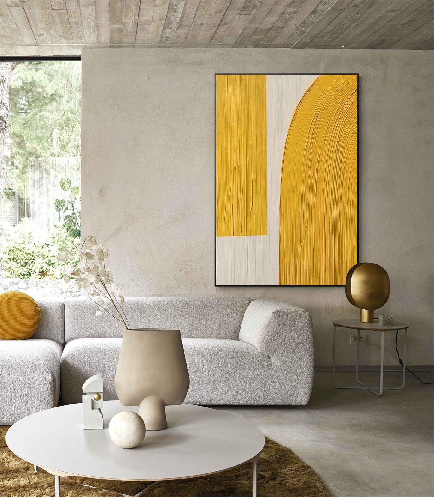 Golden Arch - Minimalist Yellow Arched Wall Art & Texture Painting