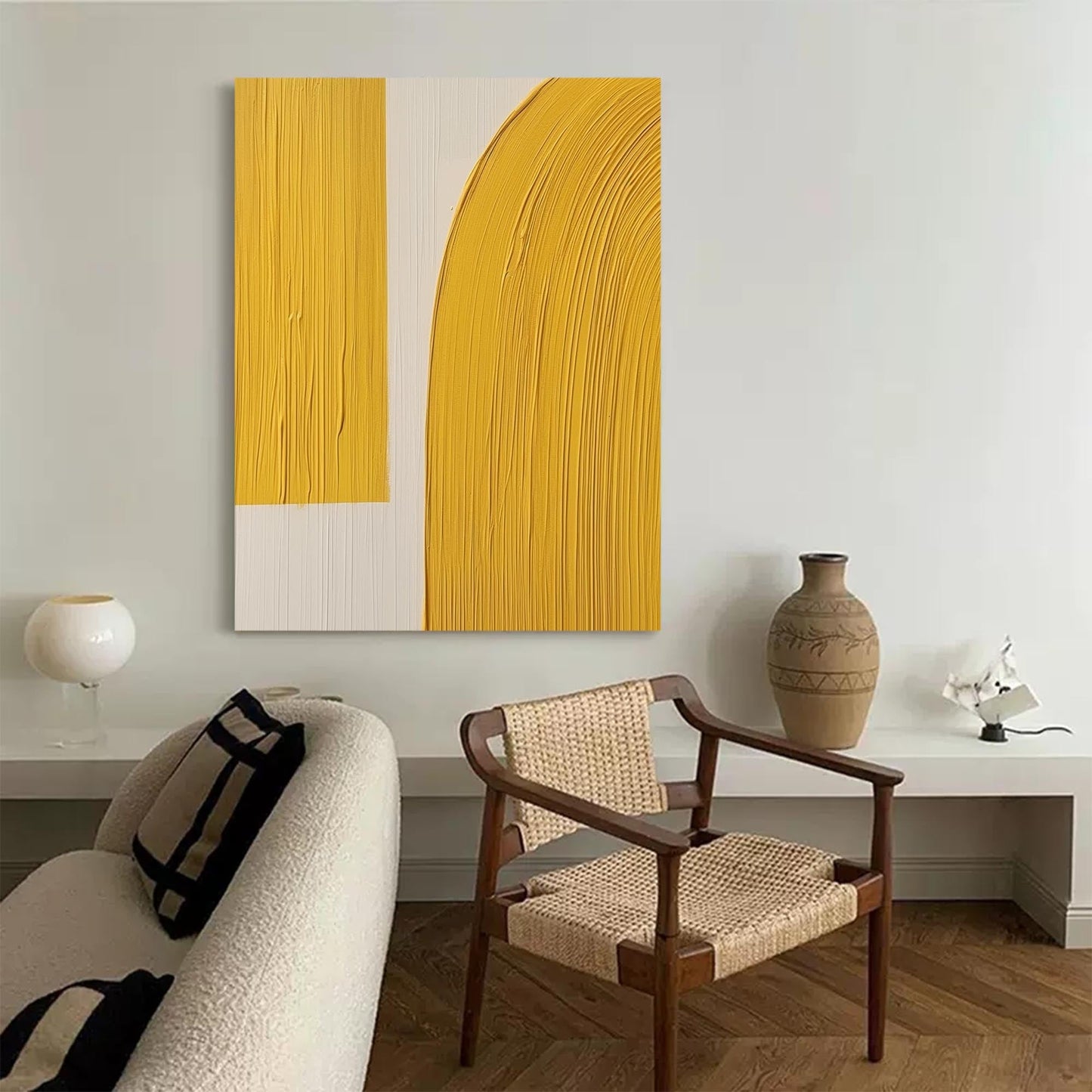 Golden Arch - Minimalist Yellow Arched Wall Art & Texture Painting