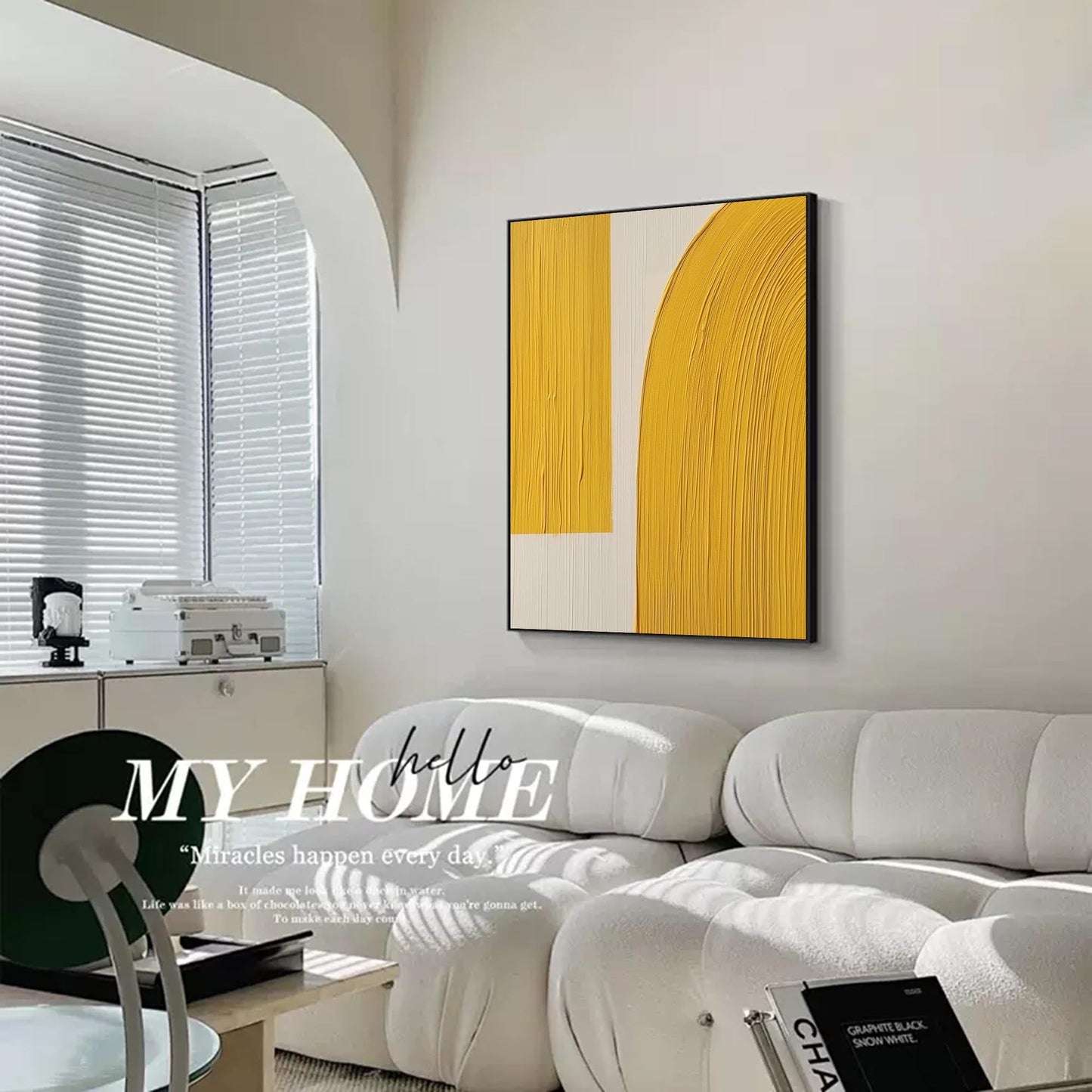 Golden Arch - Minimalist Yellow Arched Wall Art & Texture Painting