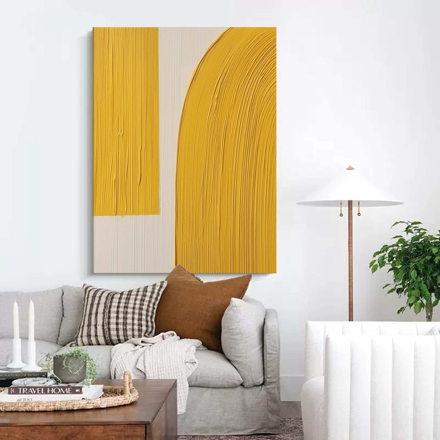 Golden Arch - Minimalist Yellow Arched Wall Art & Texture Painting