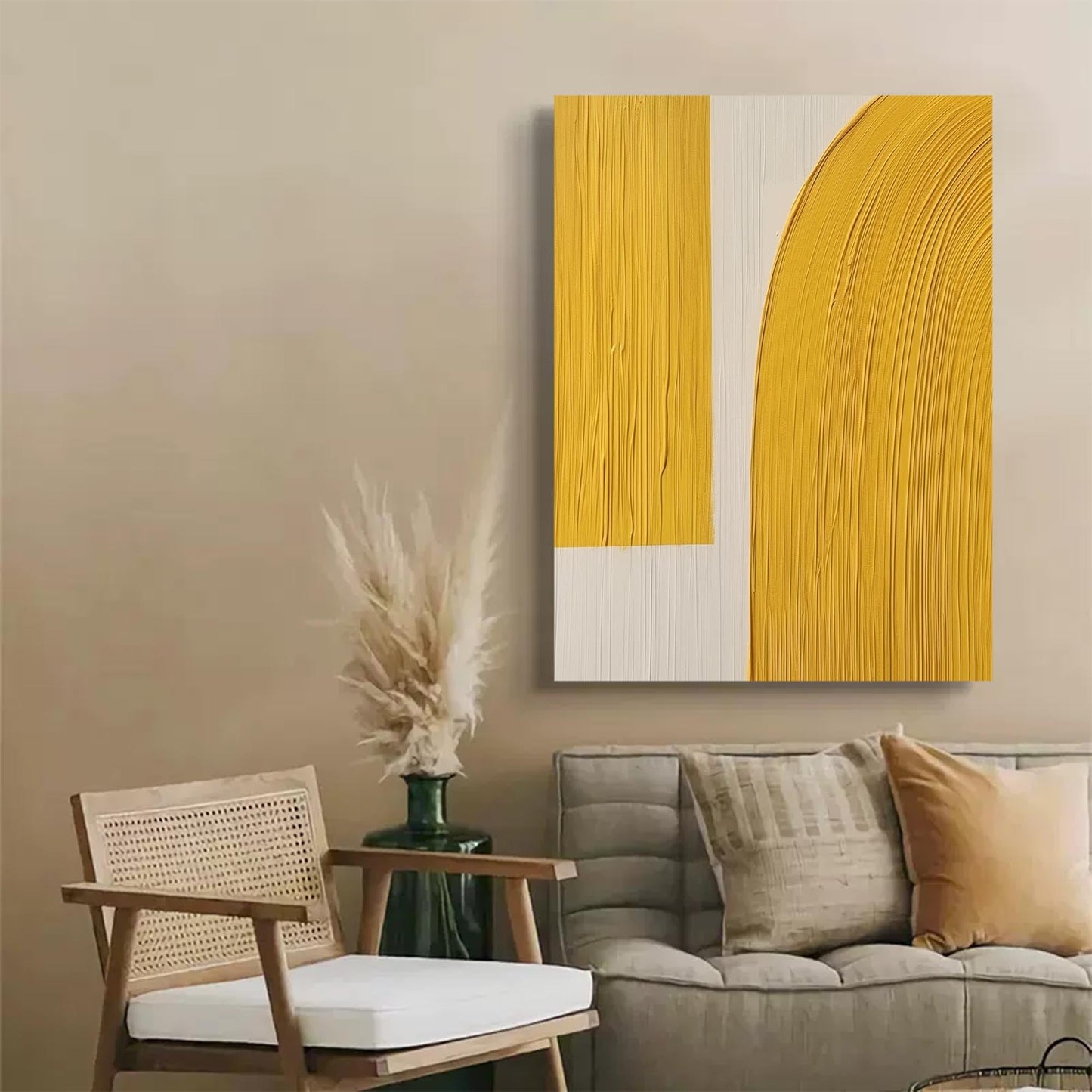 Golden Arch - Minimalist Yellow Arched Wall Art & Texture Painting