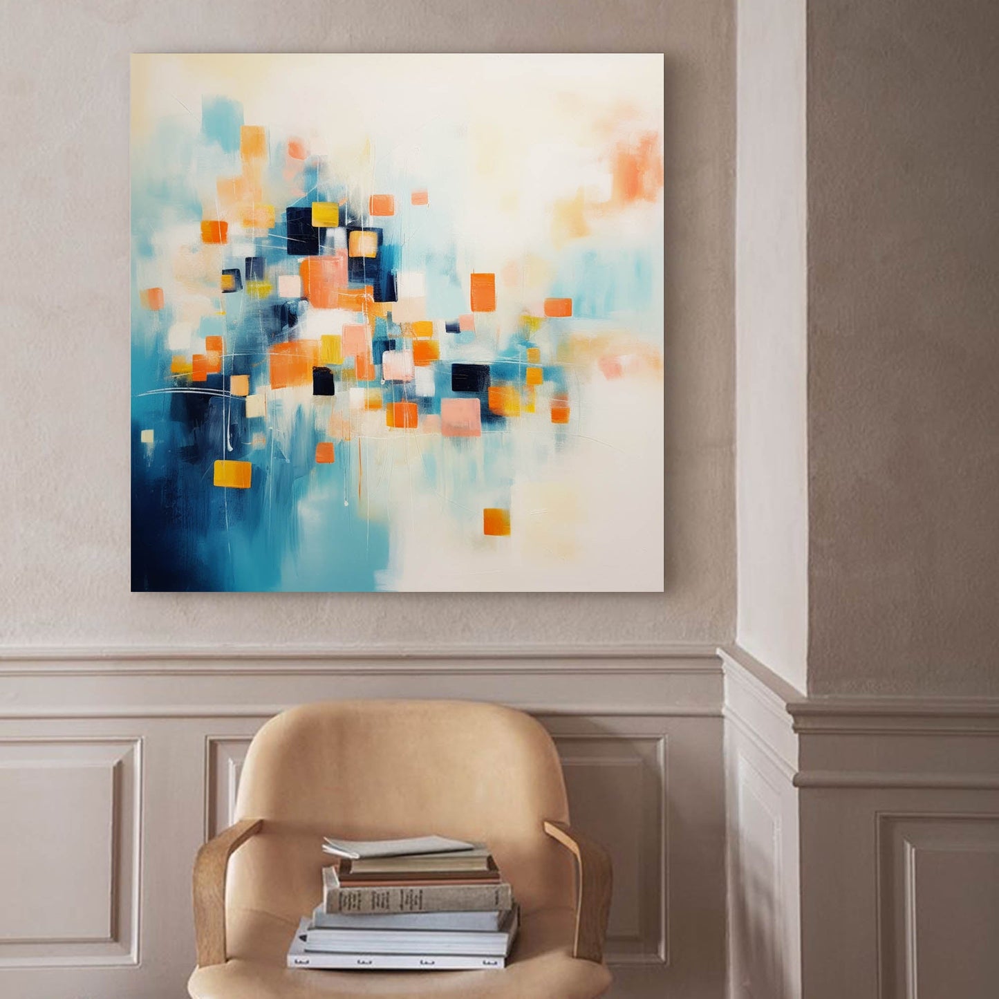 Digital Bloom - Abstract Teal Orange Wall Art with Geometric Shapes