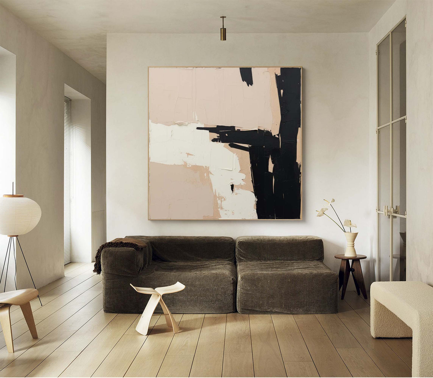 Intersection - Black and White Abstract Art Textured Canvas