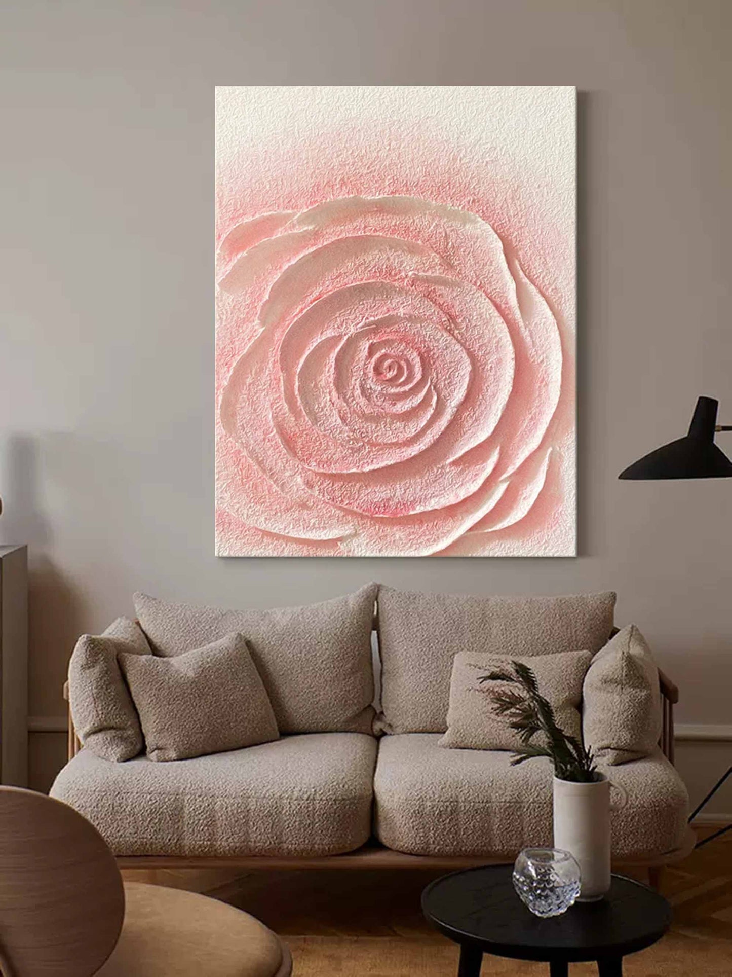 Textured Pink Rose Wall Art - Blush Pink Floral Canvas Painting