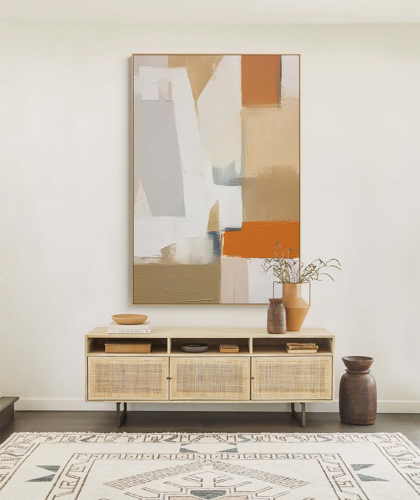 Earthen Forms - Neutral Abstract Canvas Paintings with Warm Terracotta Tones