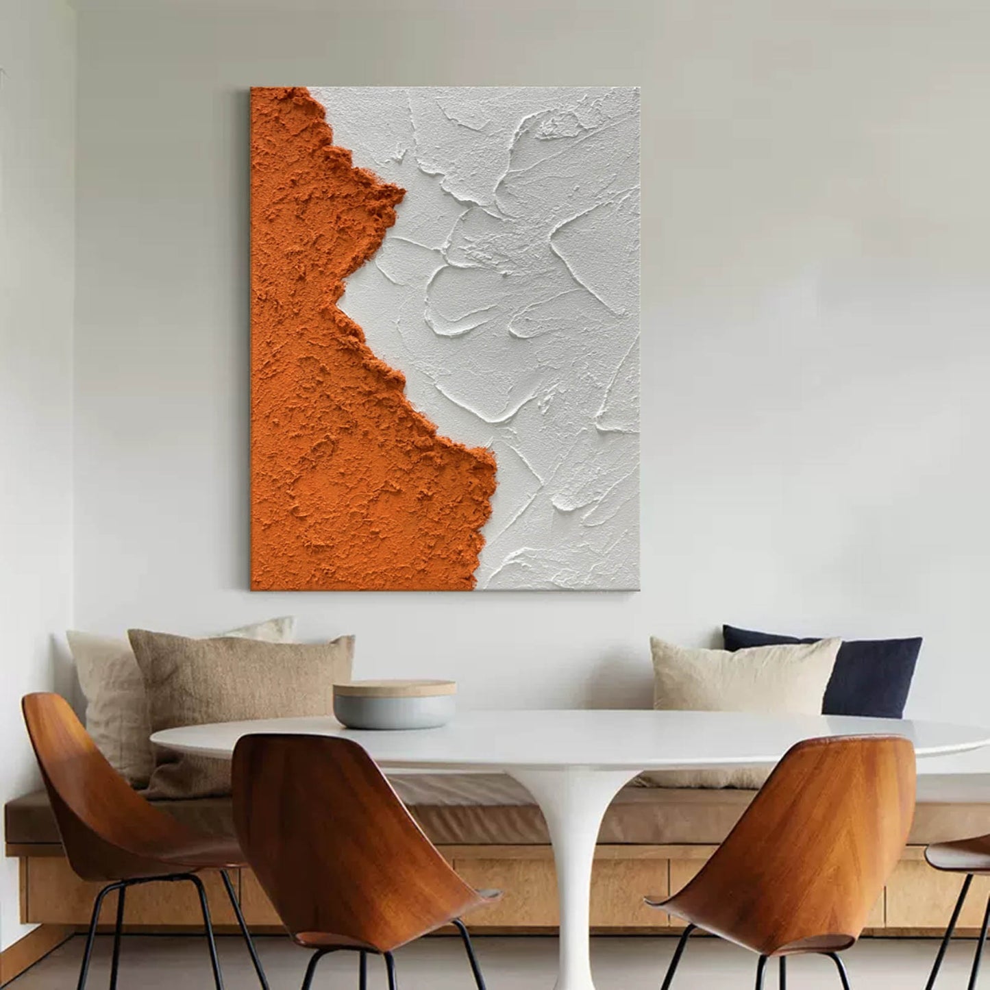 Terracotta Split - Orange Wall Art White Textured Minimalist Canvas