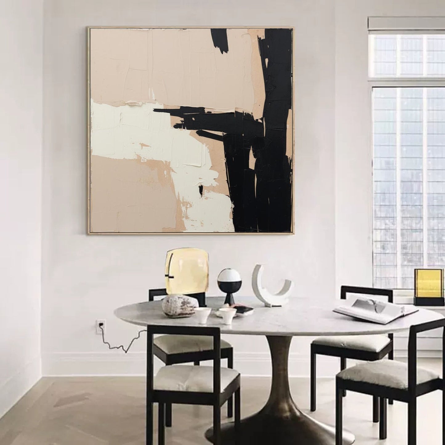 Intersection - Black and White Abstract Art Textured Canvas