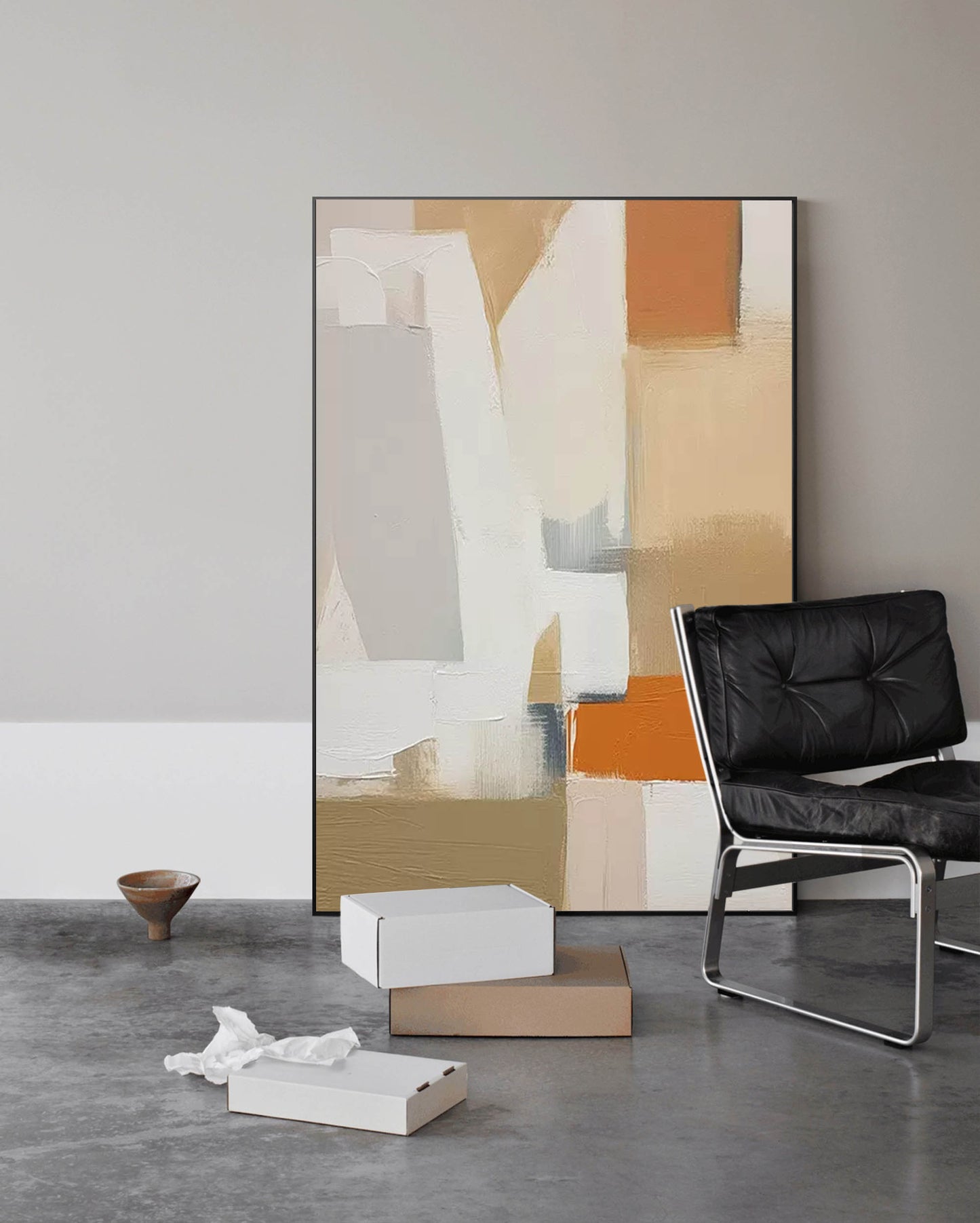 Earthen Forms - Neutral Abstract Canvas Paintings with Warm Terracotta Tones
