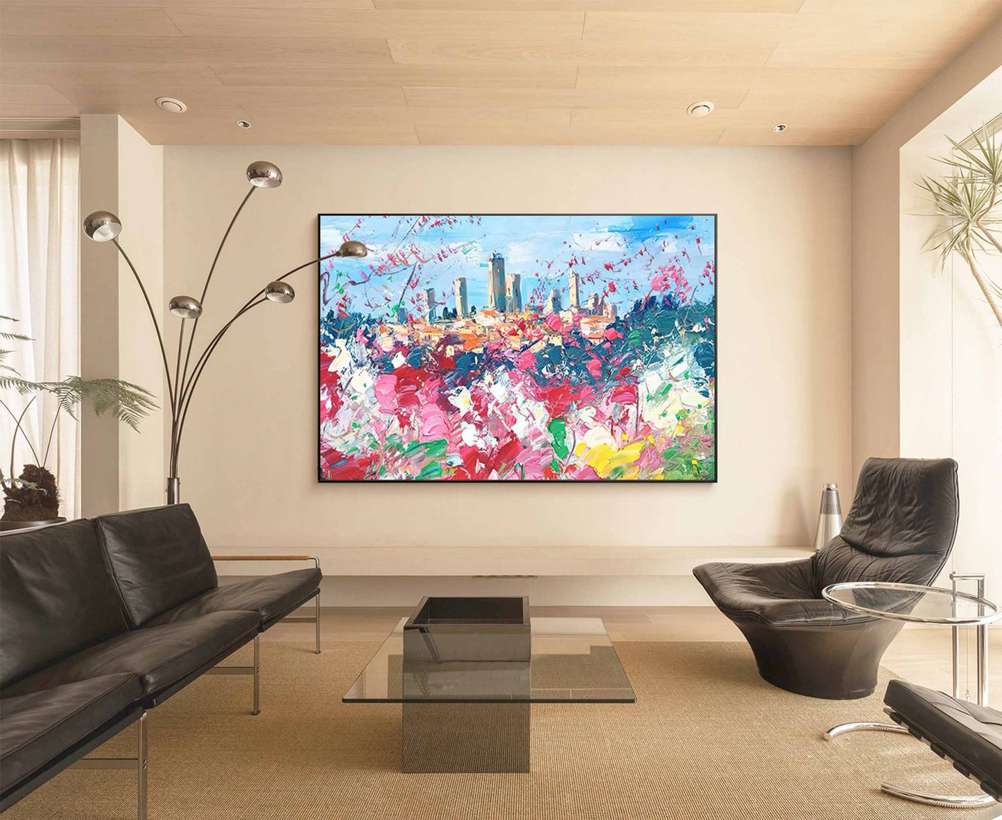 Meadow City - Abstract Flower Painting Colorful Landscape Canvas