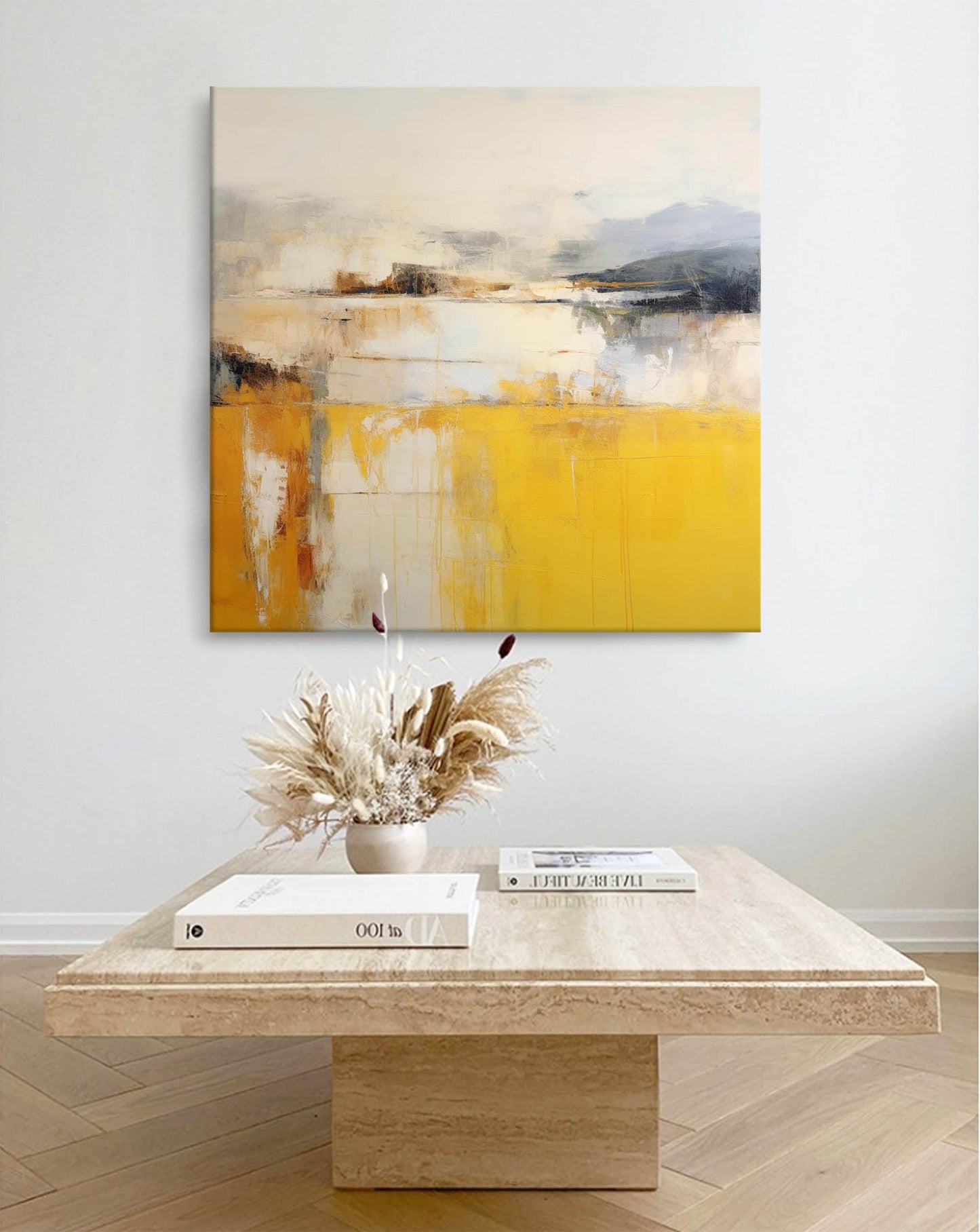 Golden Field - Yellow and Grey Abstract Landscape Wall Art
