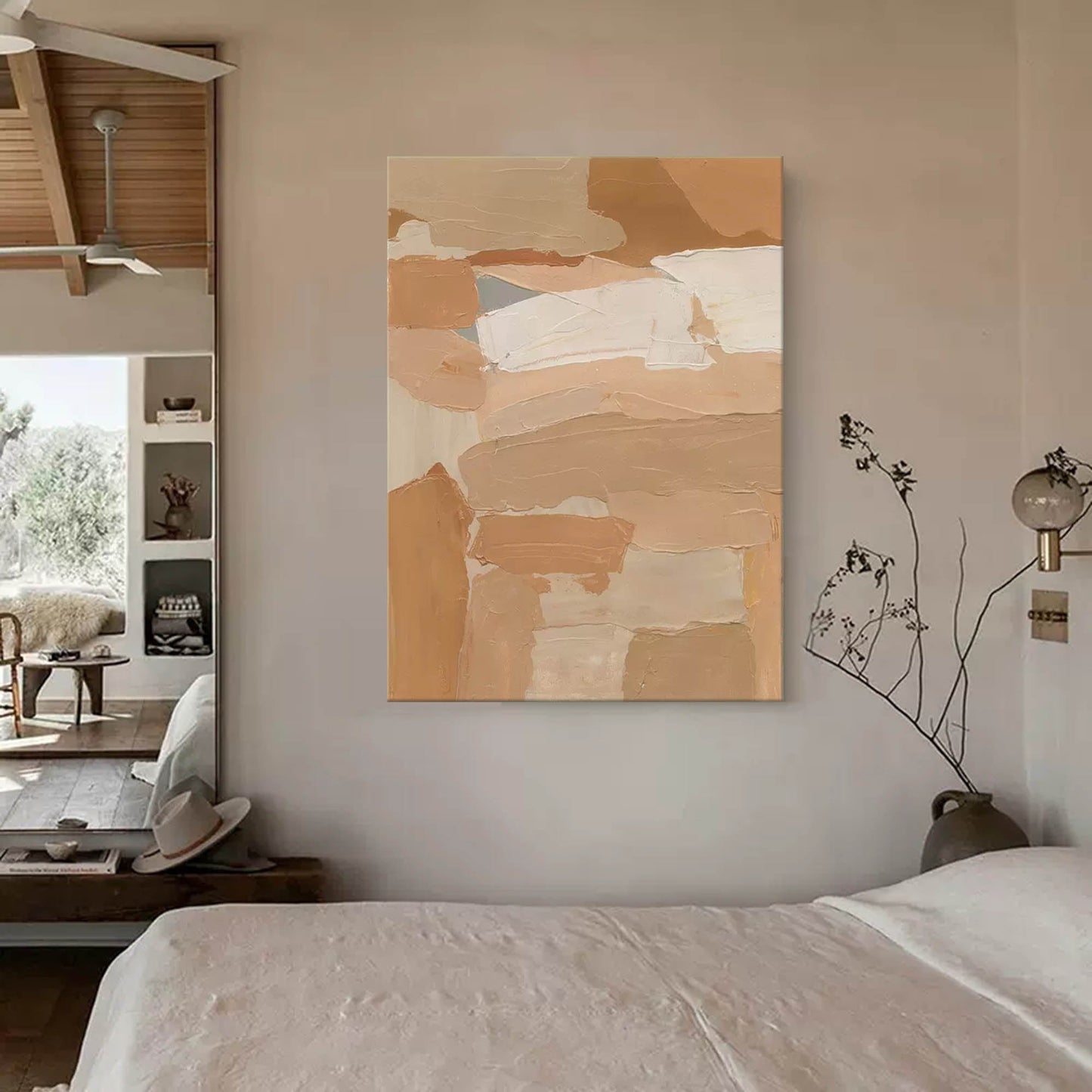 Earthy Layers - Minimalist Beige Texture Painting on Canvas