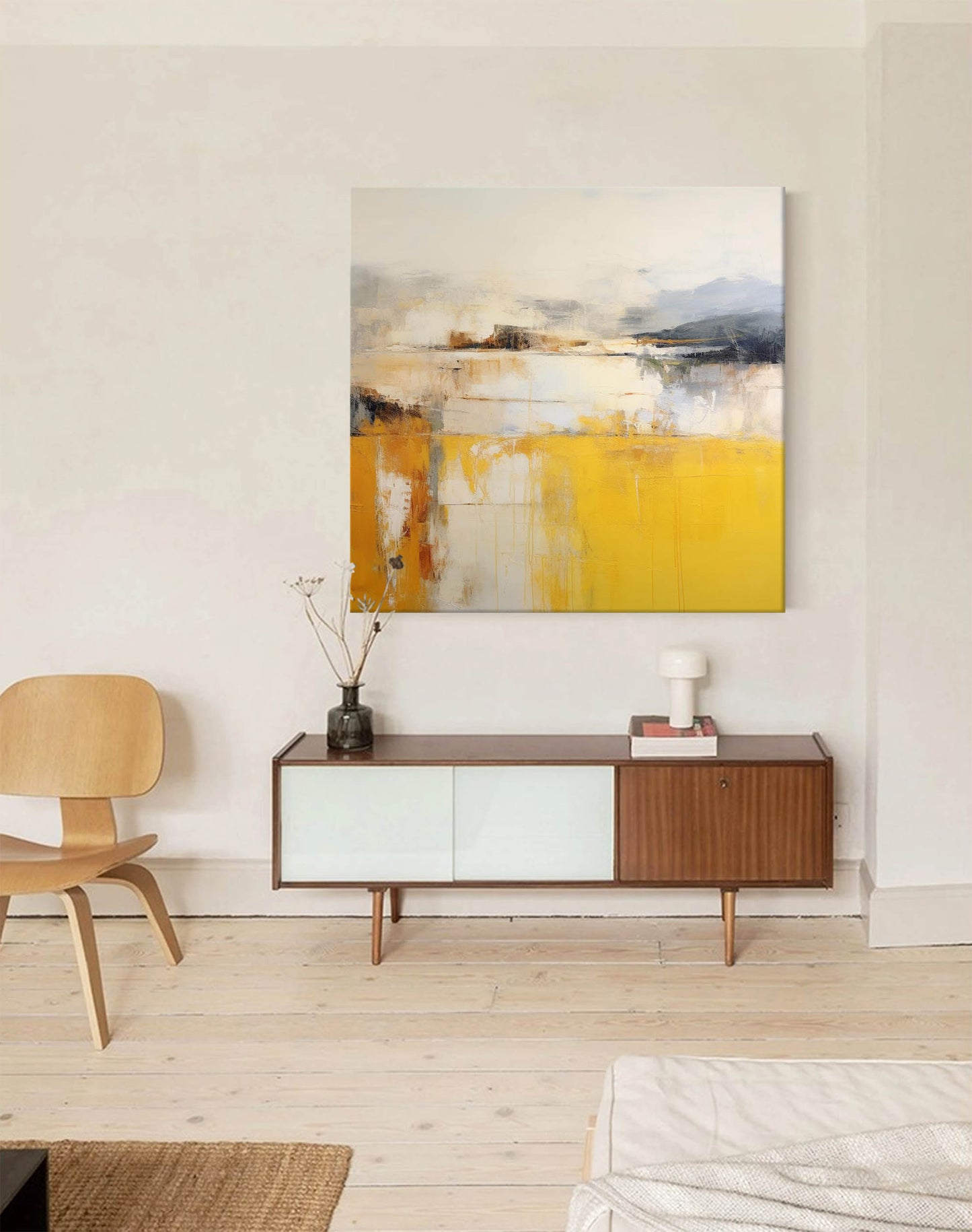 Golden Field - Yellow and Grey Abstract Landscape Wall Art
