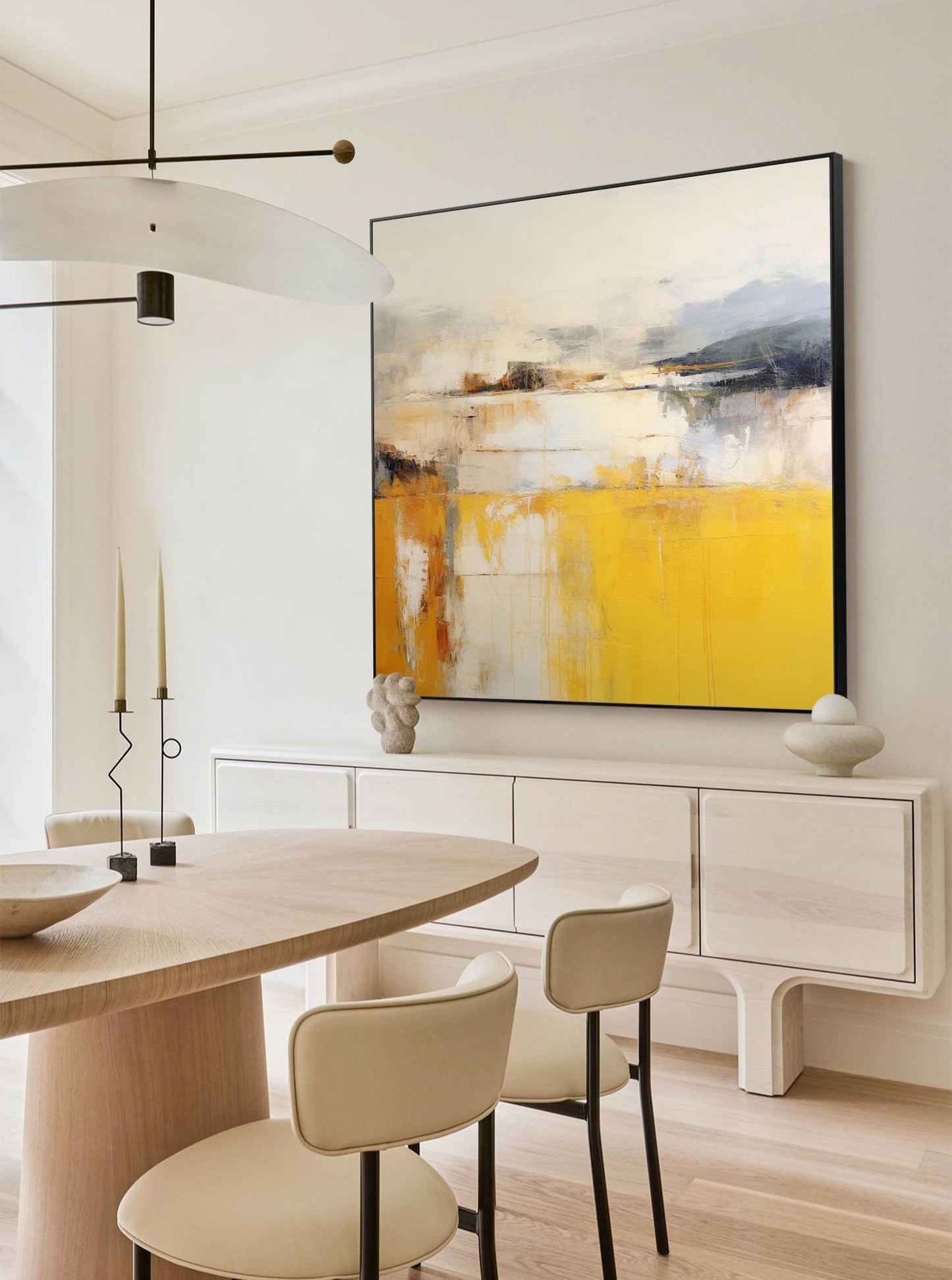 Golden Field - Yellow and Grey Abstract Landscape Wall Art