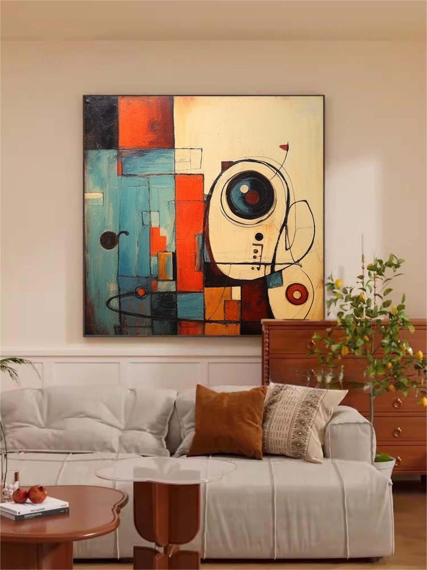 Retro schematic - Teal and Orange Geometric Art Painting