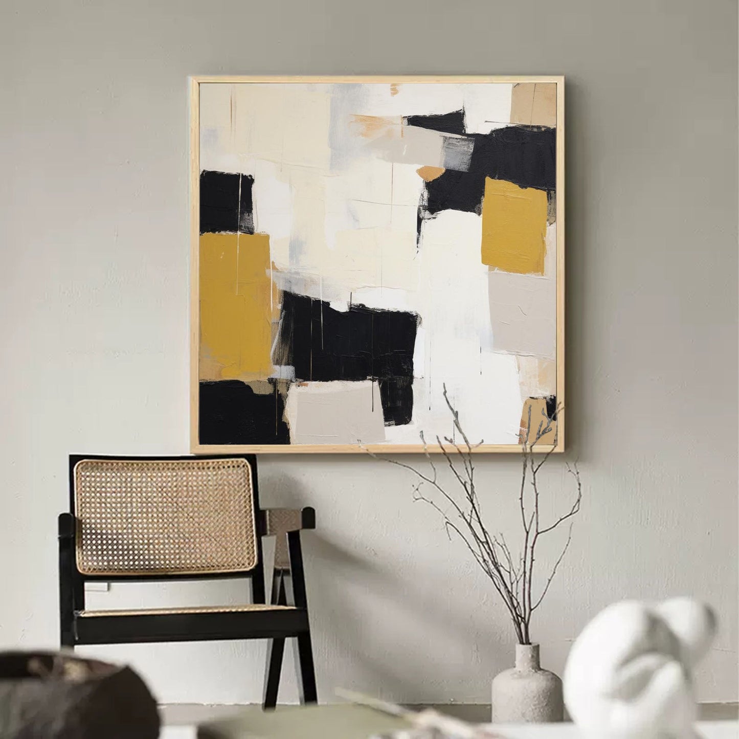 Composition in Ochre - Textured Black and White Modern Abstract Art