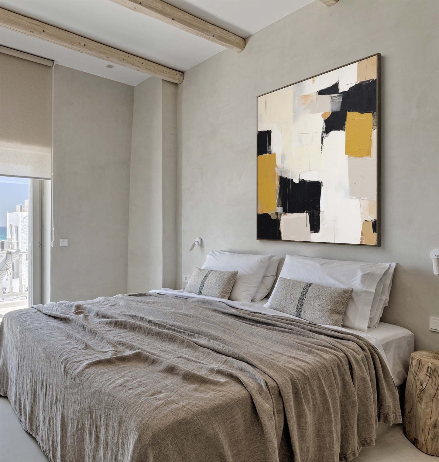 Composition in Ochre - Textured Black and White Modern Abstract Art