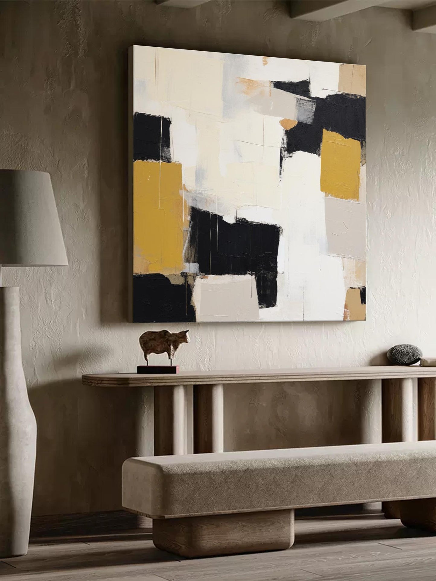 Composition in Ochre - Textured Black and White Modern Abstract Art