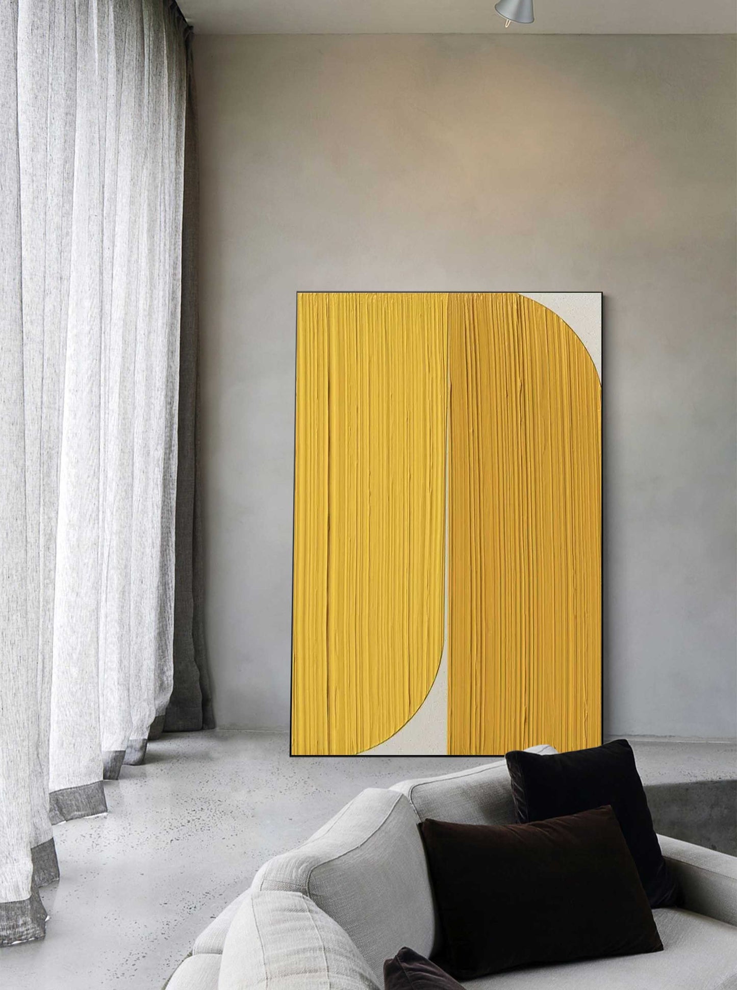 Golden Divide - Minimalist Abstract Geometric Painting with Heavy Texture