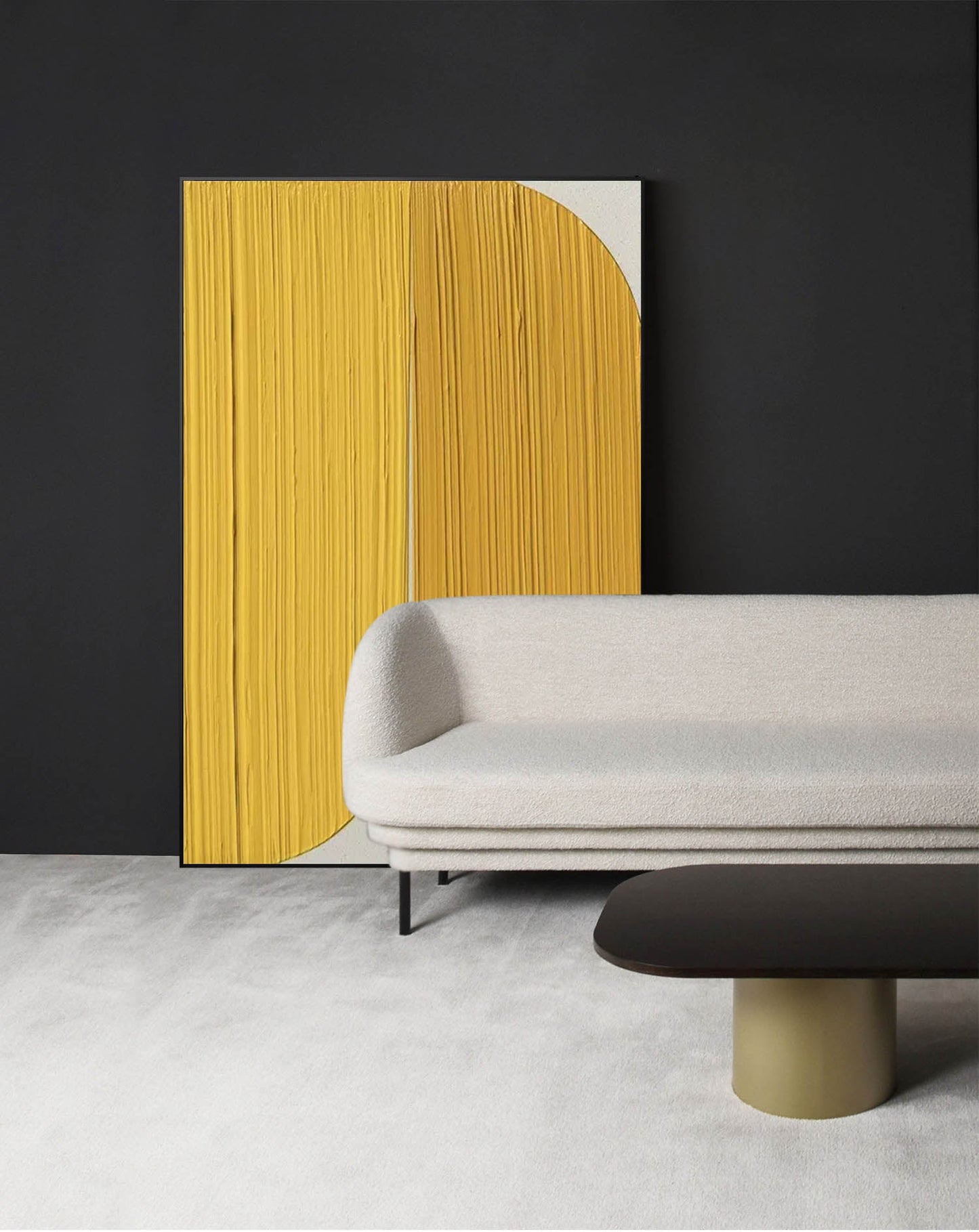 Golden Divide - Minimalist Abstract Geometric Painting with Heavy Texture