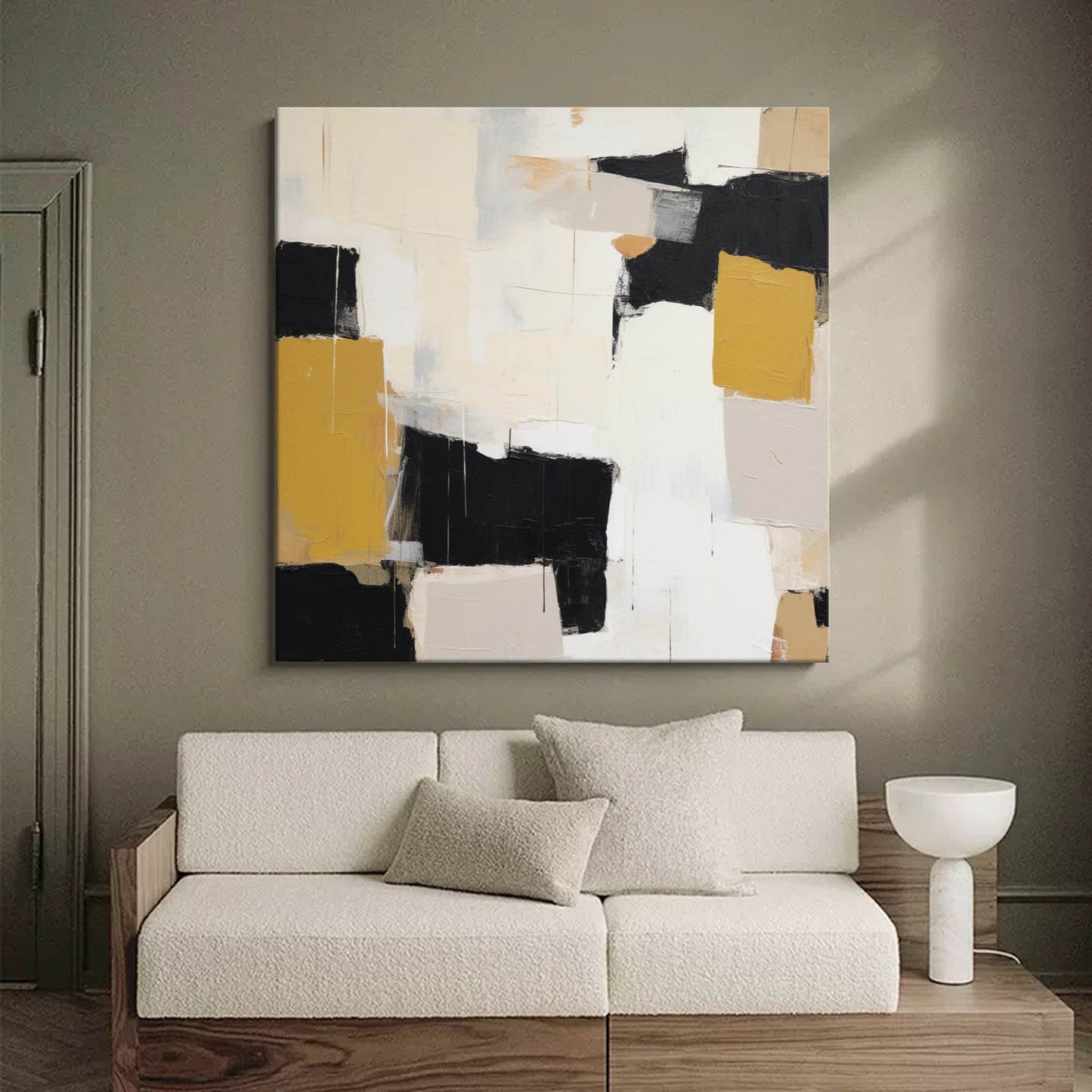 Composition in Ochre - Textured Black and White Modern Abstract Art