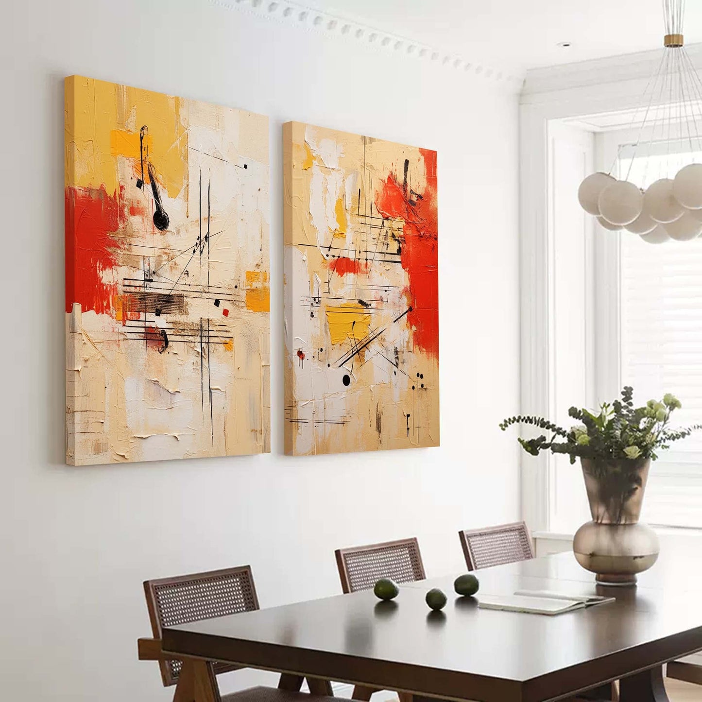 Rhythmic Duo Red and Black Abstract Diptych Wall Art