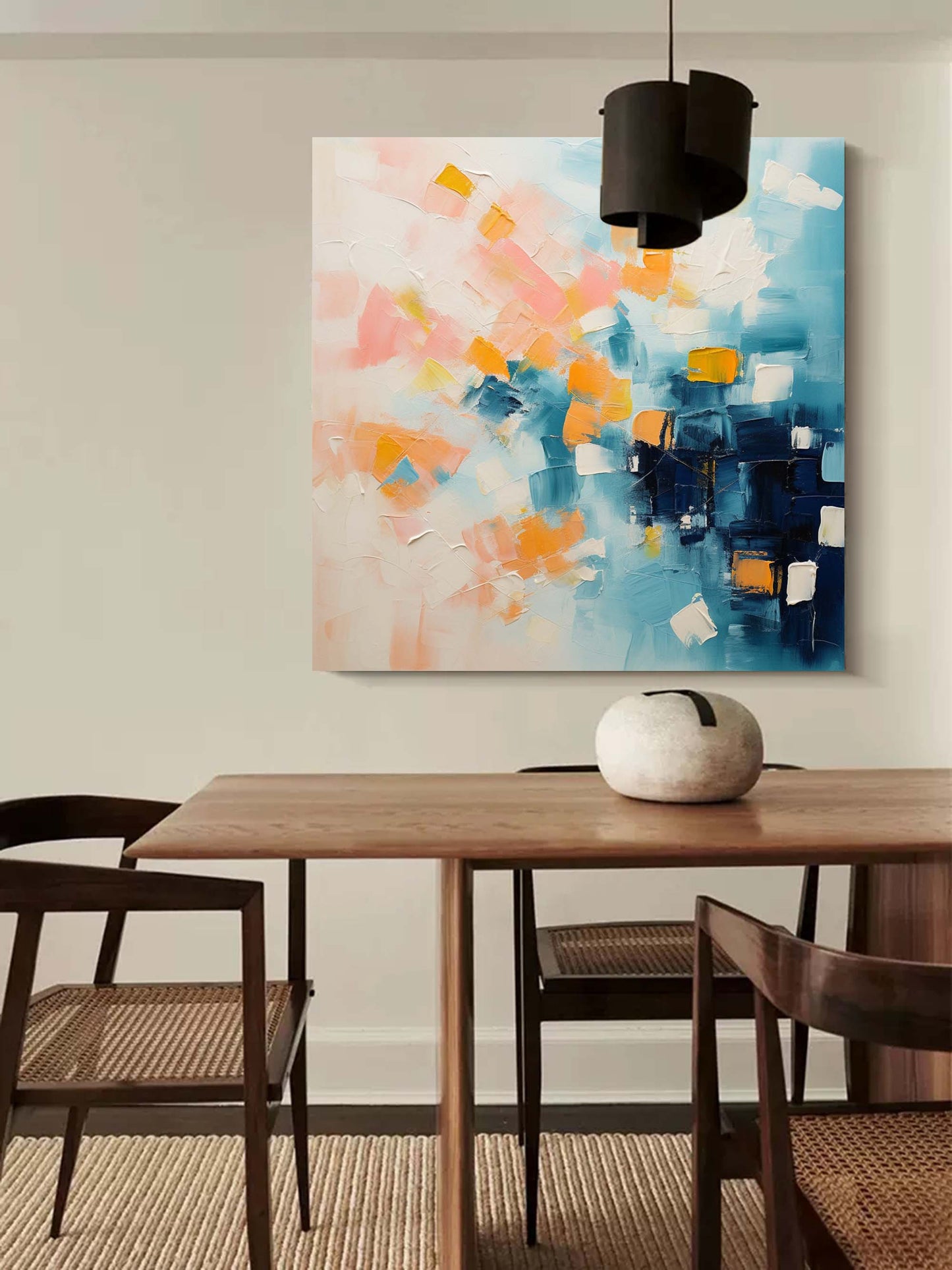 City Lights - Large Blue Abstract Painting, Modern Expressionist Wall Art