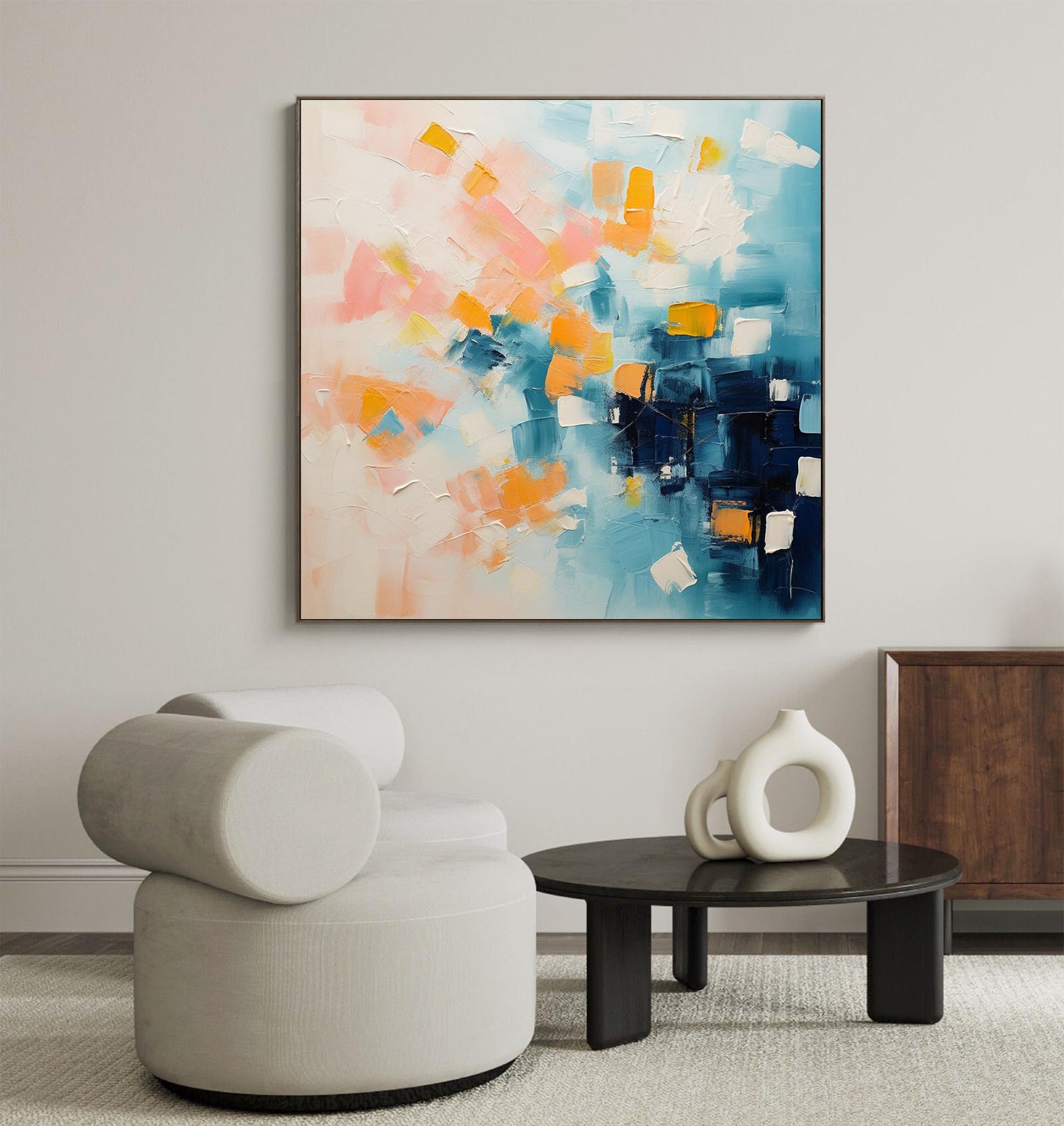 City Lights - Large Blue Abstract Painting, Modern Expressionist Wall Art