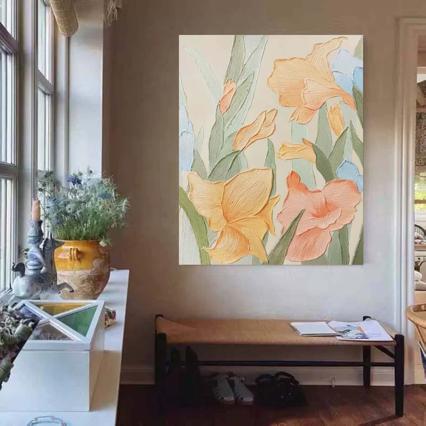 Pastel Garden - Textured Botanical Wall Art, Vintage Floral Painting