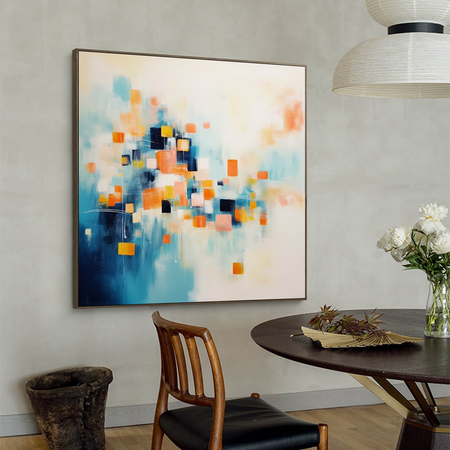 Digital Bloom - Abstract Teal Orange Wall Art with Geometric Shapes