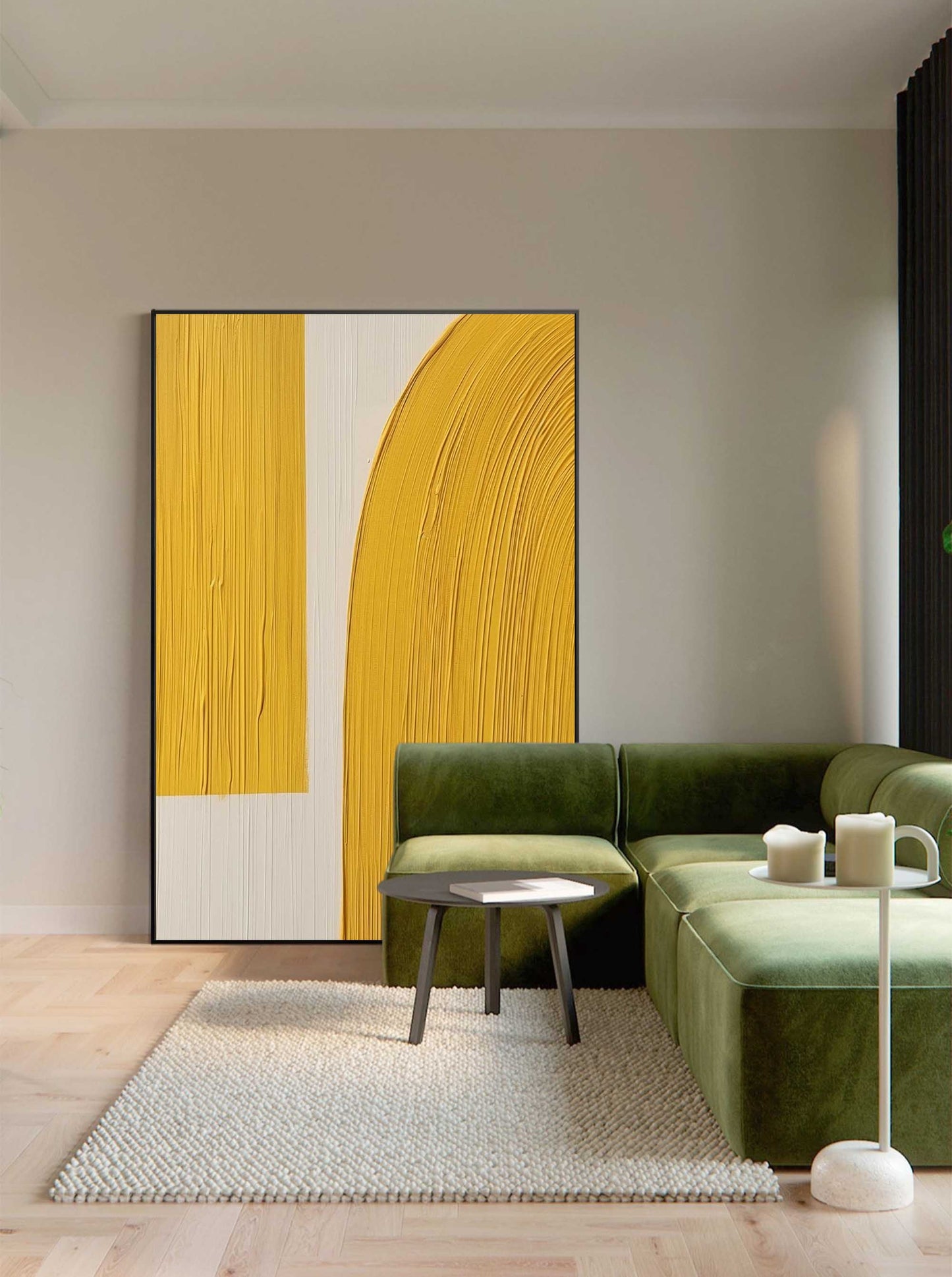 Golden Arch - Minimalist Yellow Arched Wall Art & Texture Painting