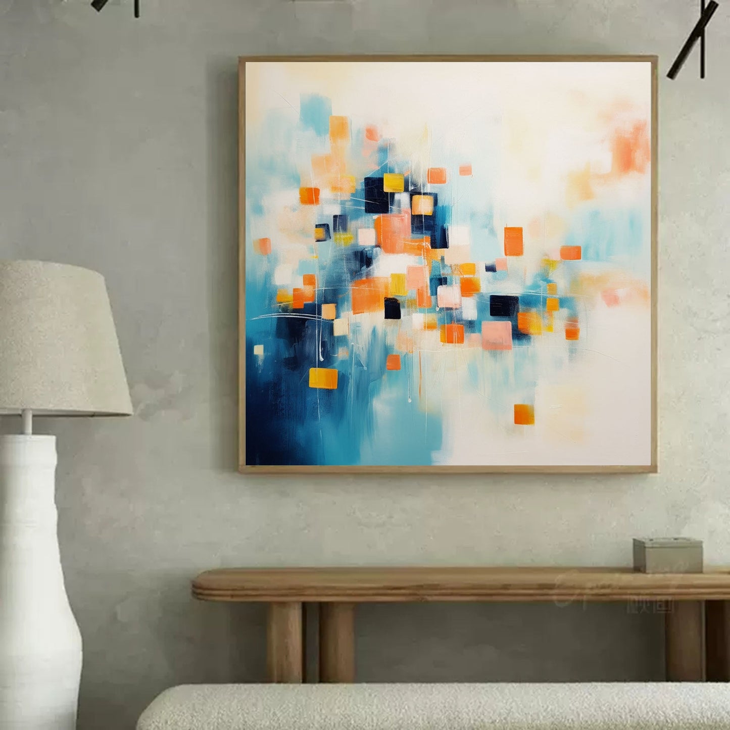 Digital Bloom - Abstract Teal Orange Wall Art with Geometric Shapes