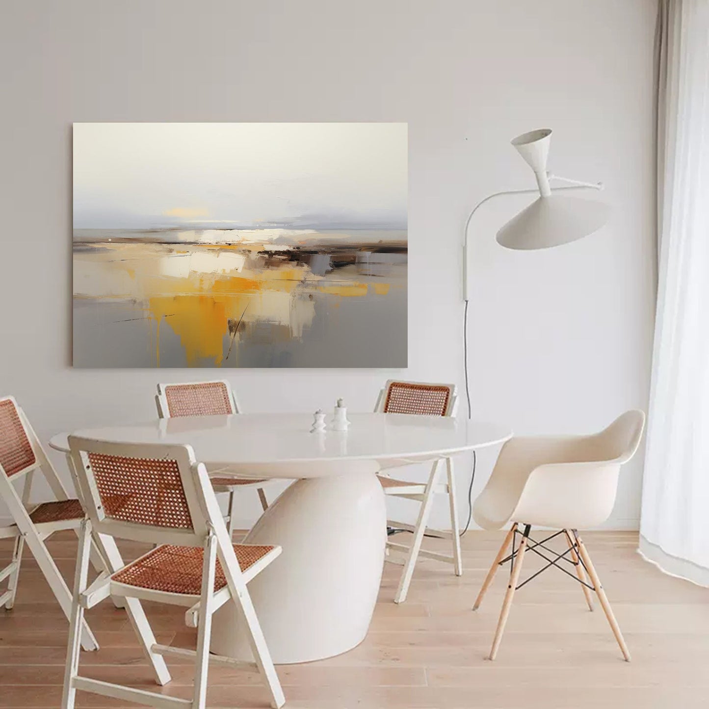 Golden Horizon - Serene Muted Landscape Art, Abstract Yellow and Gray Painting