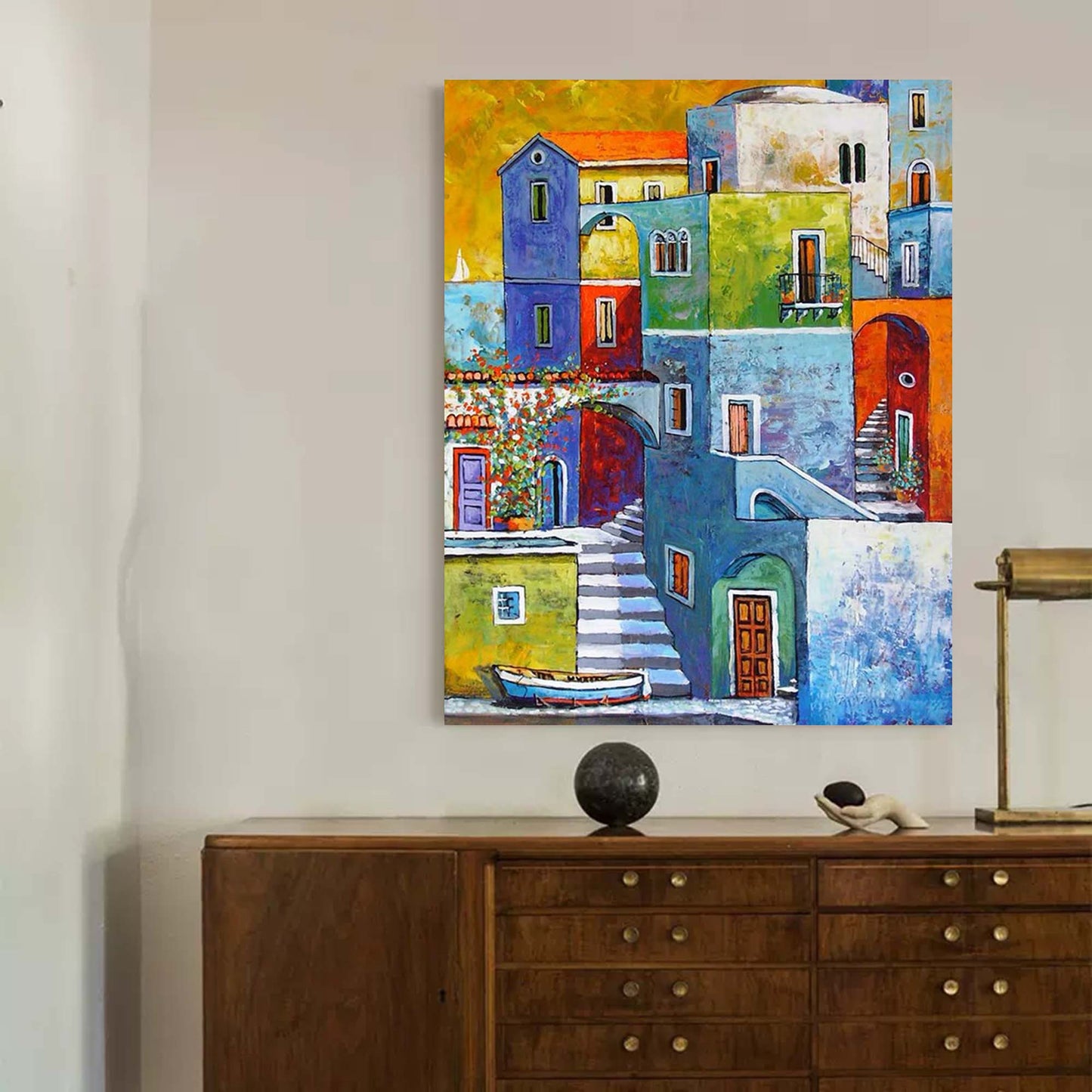 Coastal Charm - Mediterranean Wall Art Colorful Village Canvas