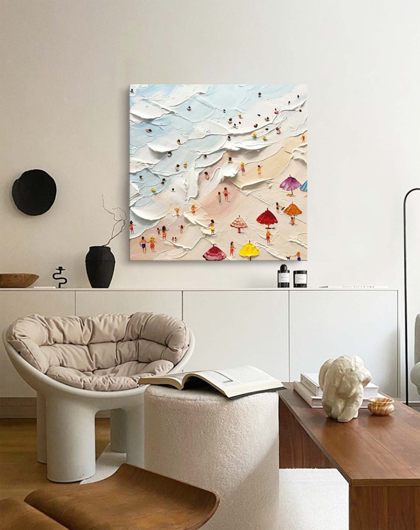 Summer Day - Textured Beach Scene Wall Art with Umbrellas