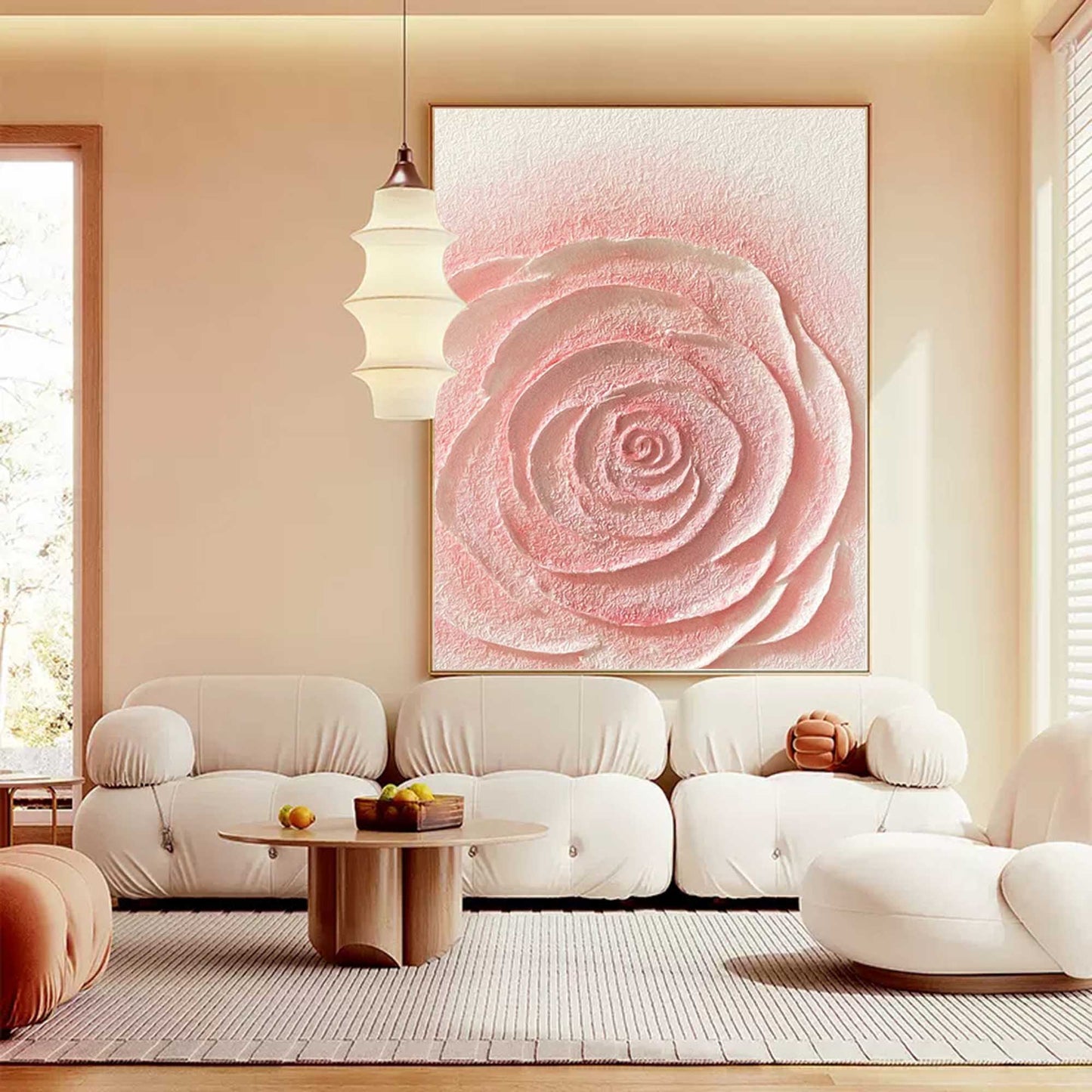 Textured Pink Rose Wall Art - Blush Pink Floral Canvas Painting