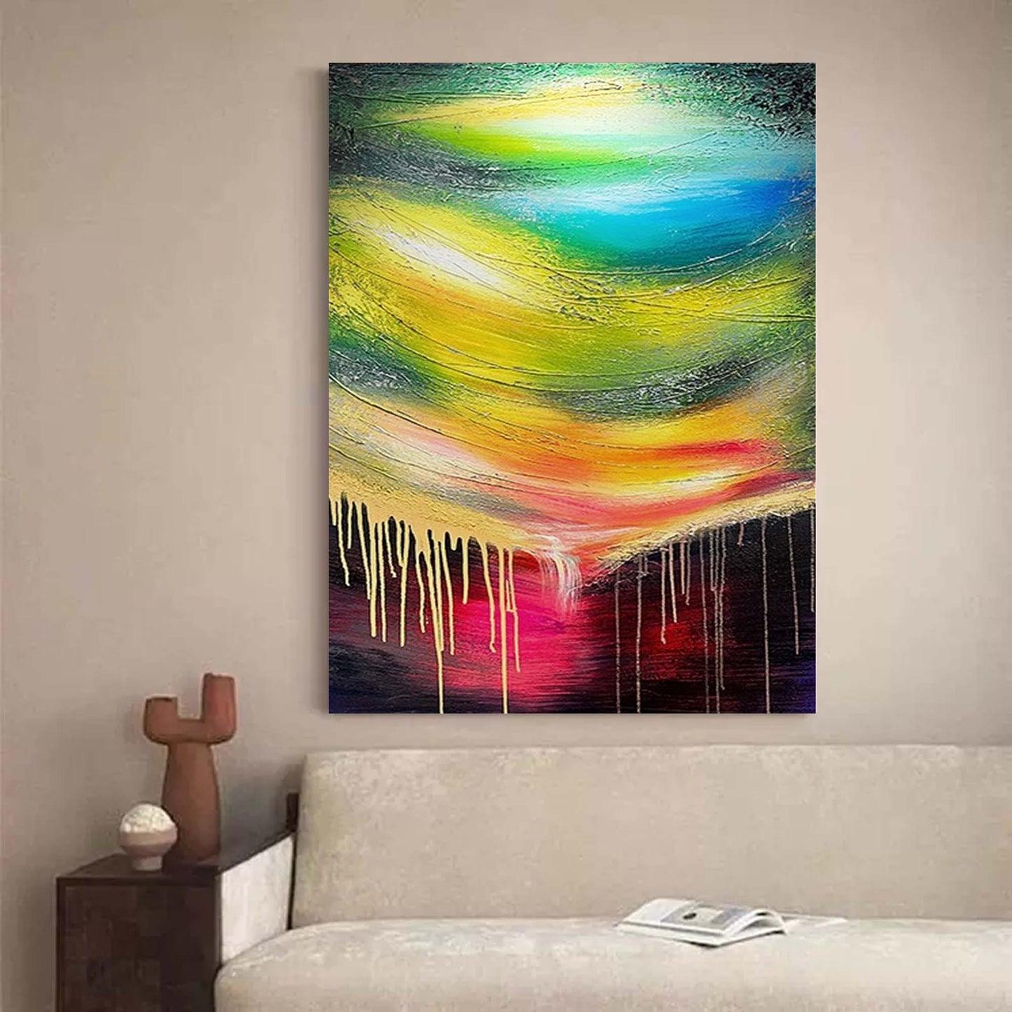 Cosmic Meltdown - Vibrant Abstract Art Painting with Gold Drips