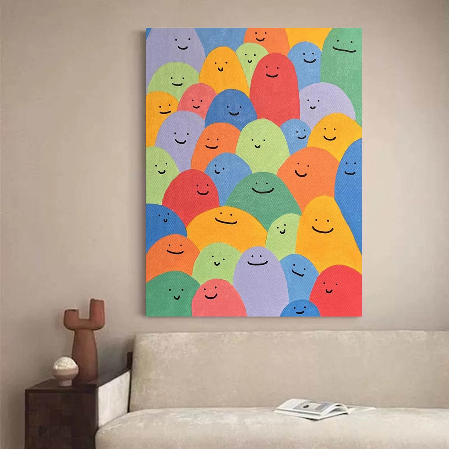 Happy Crowd - Colorful and Fun Cute Wall Art Canvas for Kids Room